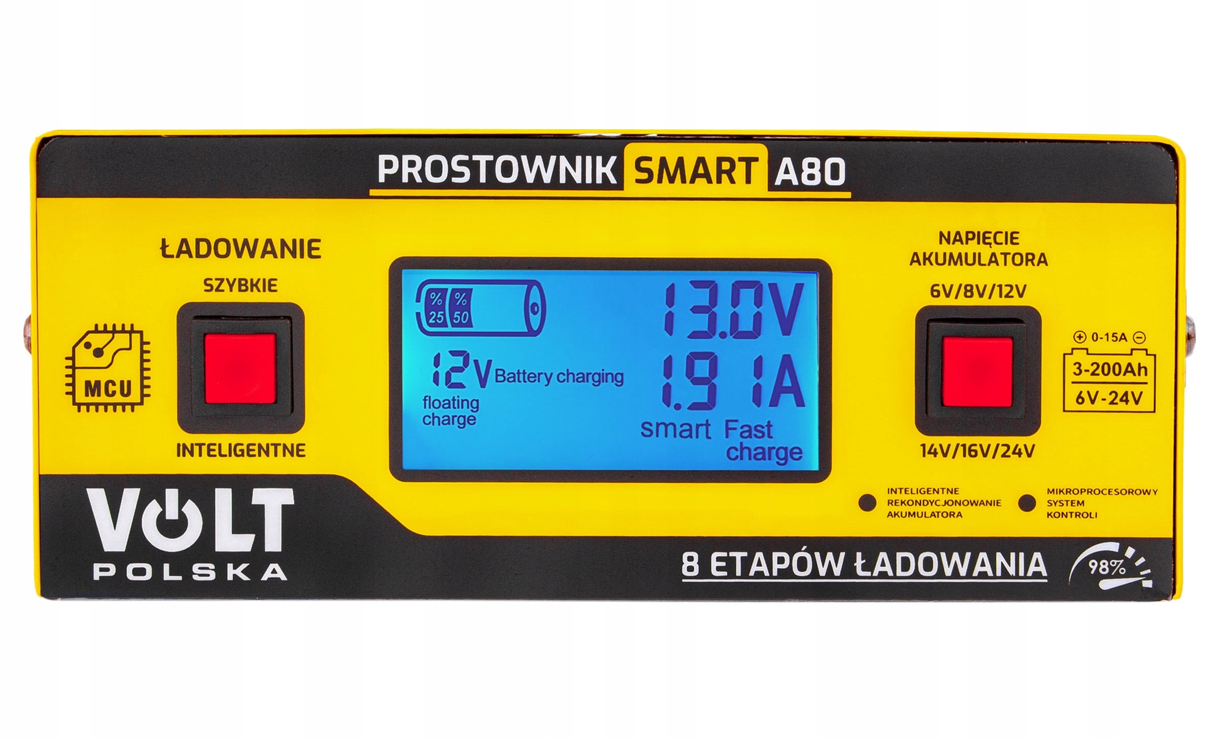 PROSTOWNIK AKUMULATOROWY MIKROPROCESOR 6/12/24V VOLT POLSKA 15A NAPRAWA Marka Volt