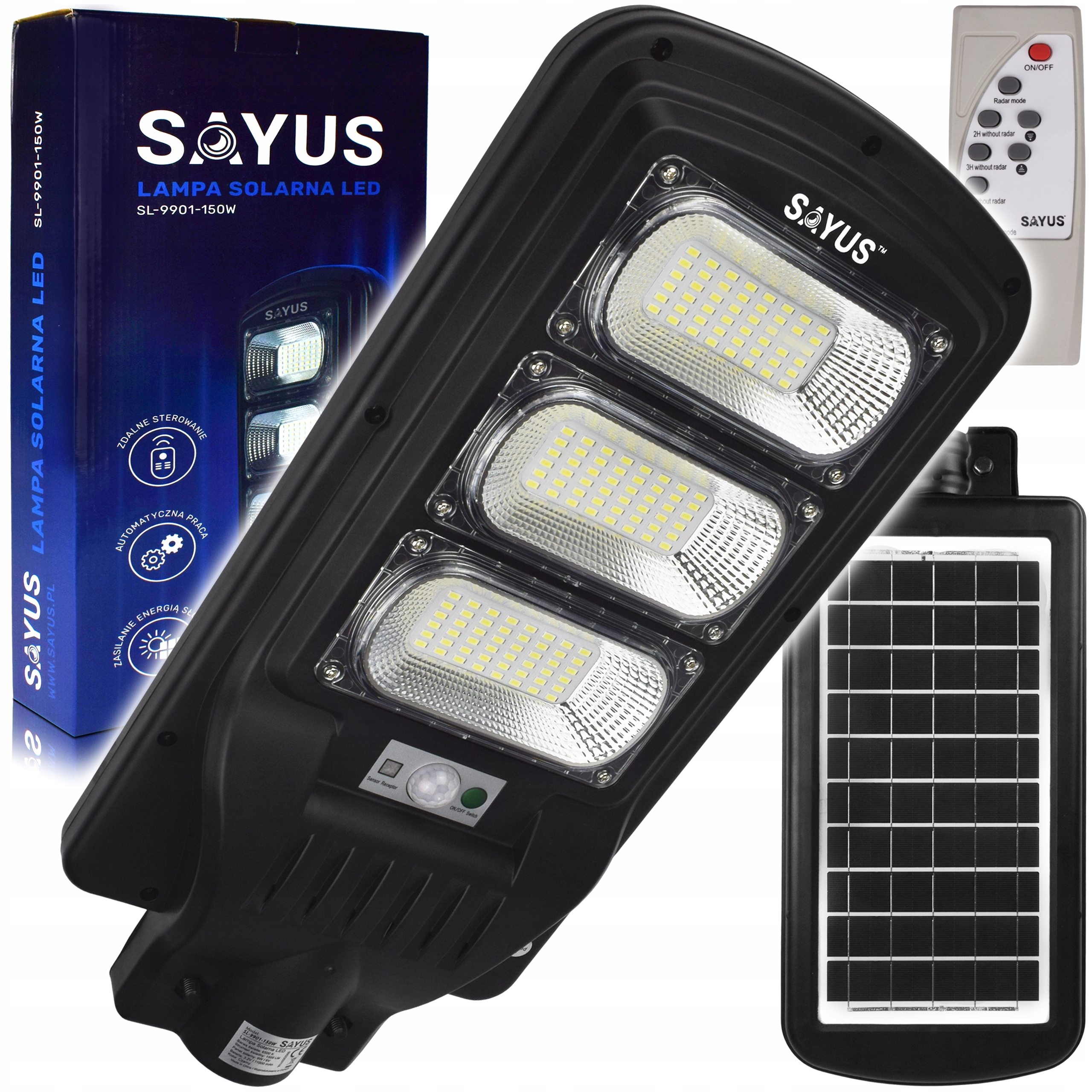 Lampa Solarna Led Latarnia Uliczna Ogrodowa Czujnik Ruchu Zmierzchu Pilot