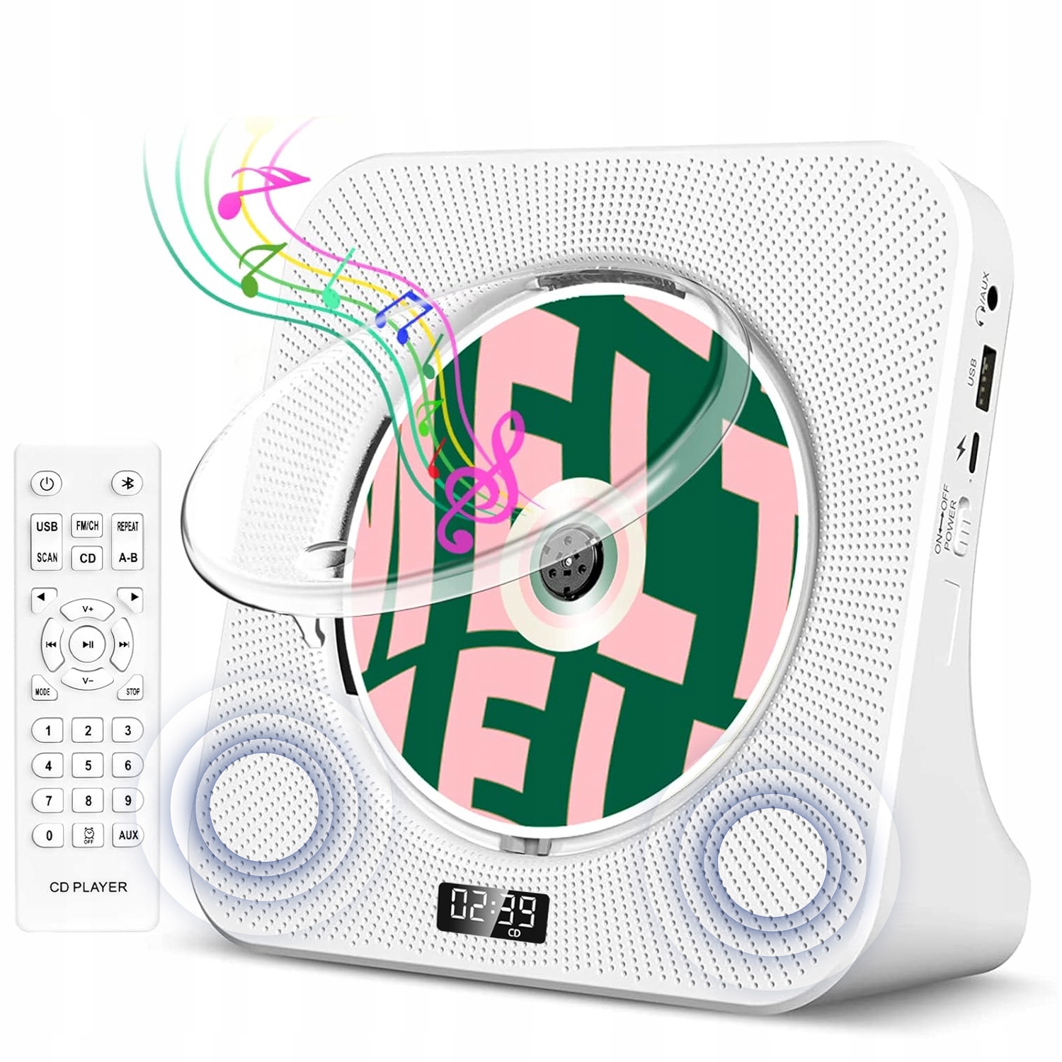 Přenosný CD Přehrávač S Bluetooth A Podsvícením Pro Montáž Na Stěnu