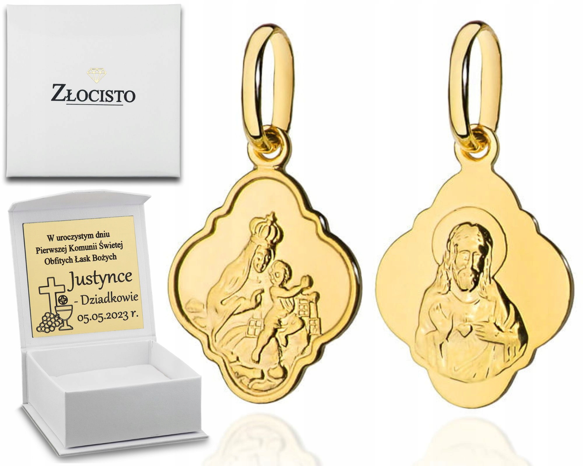 Zlatý Medailonek Škapulíř Jednostranně Matný 585 Svaté Přijímání Křest Dárek