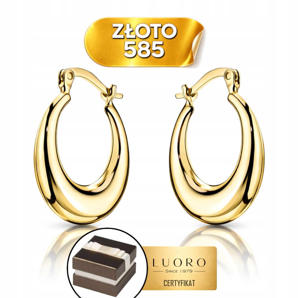 Náušnice Zlaté 585 14K Kolečka Zaoblená Lišta Anglické Zapínání 19 MM