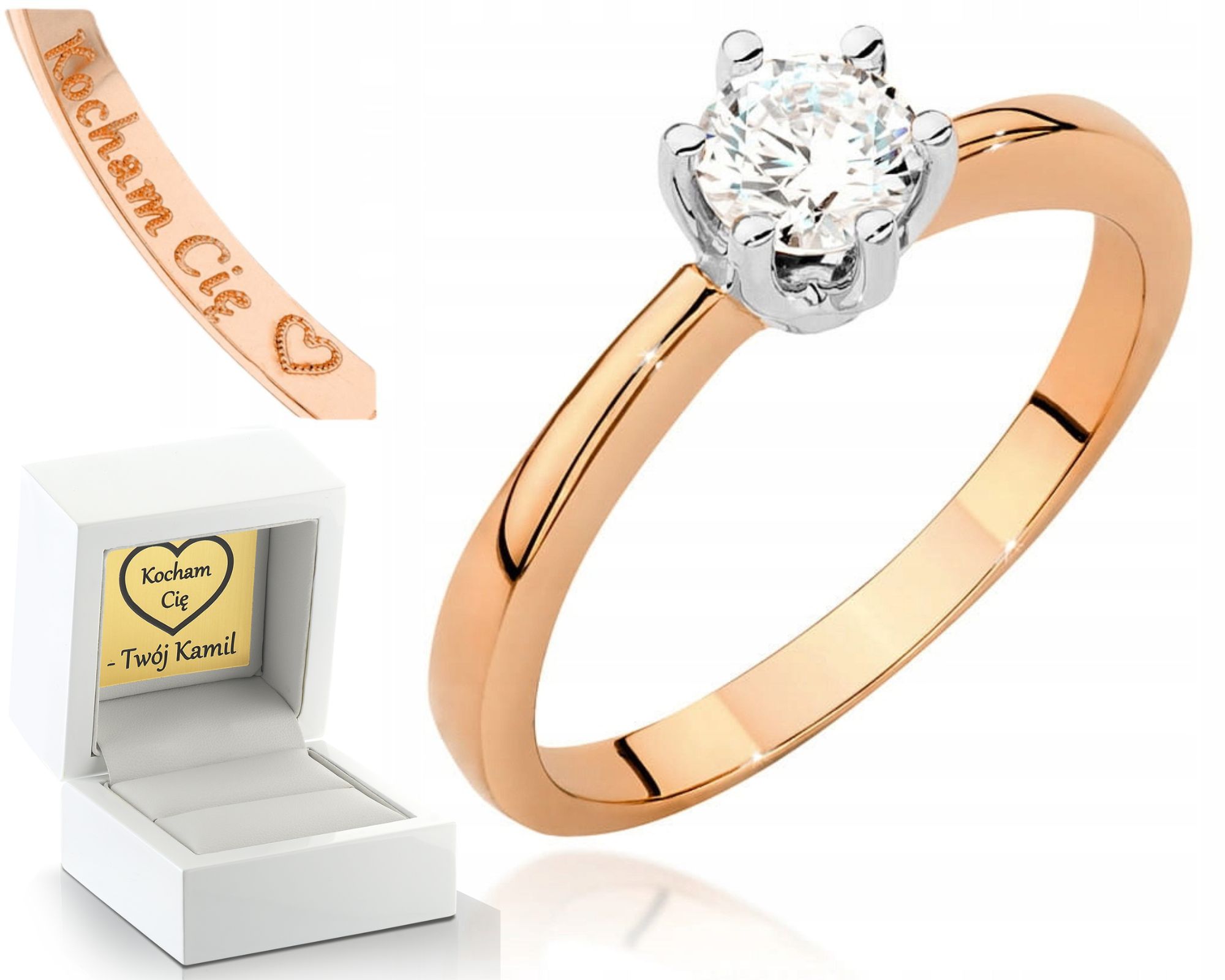Růžové Zlato Prstýnek Brylant 585 Gravírování Uvnitř Prstenu Dárek
