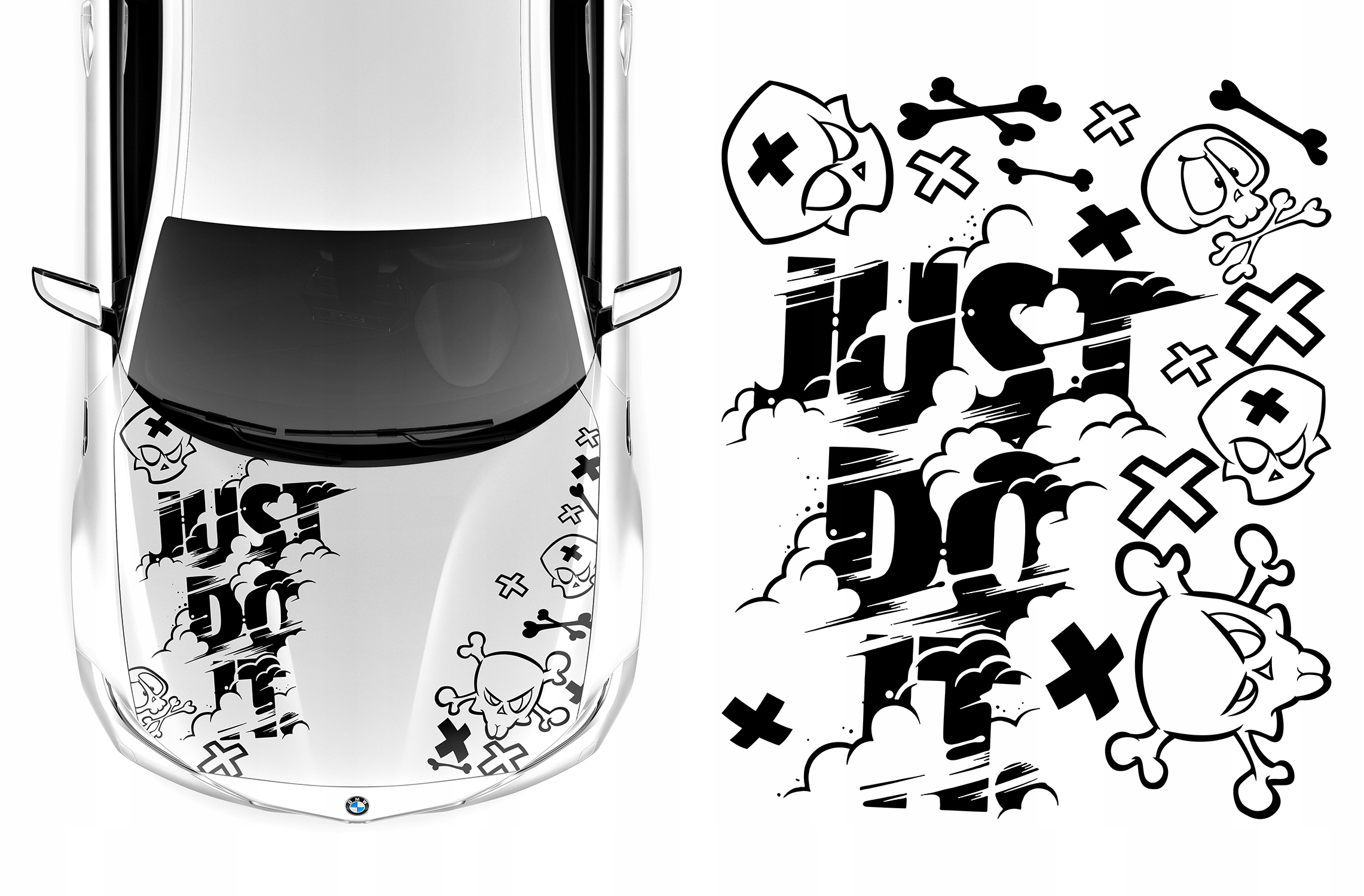 Nalepka Grafika na auto Masku Motiv Just Do It Lebka Kosti 92x112