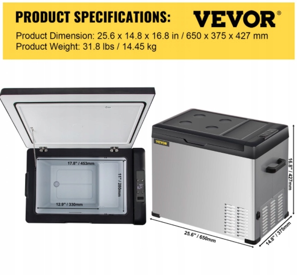 VEVOR elektryczna lodówka samochodowa kempingowa lodówka 40L 60W termos 12V