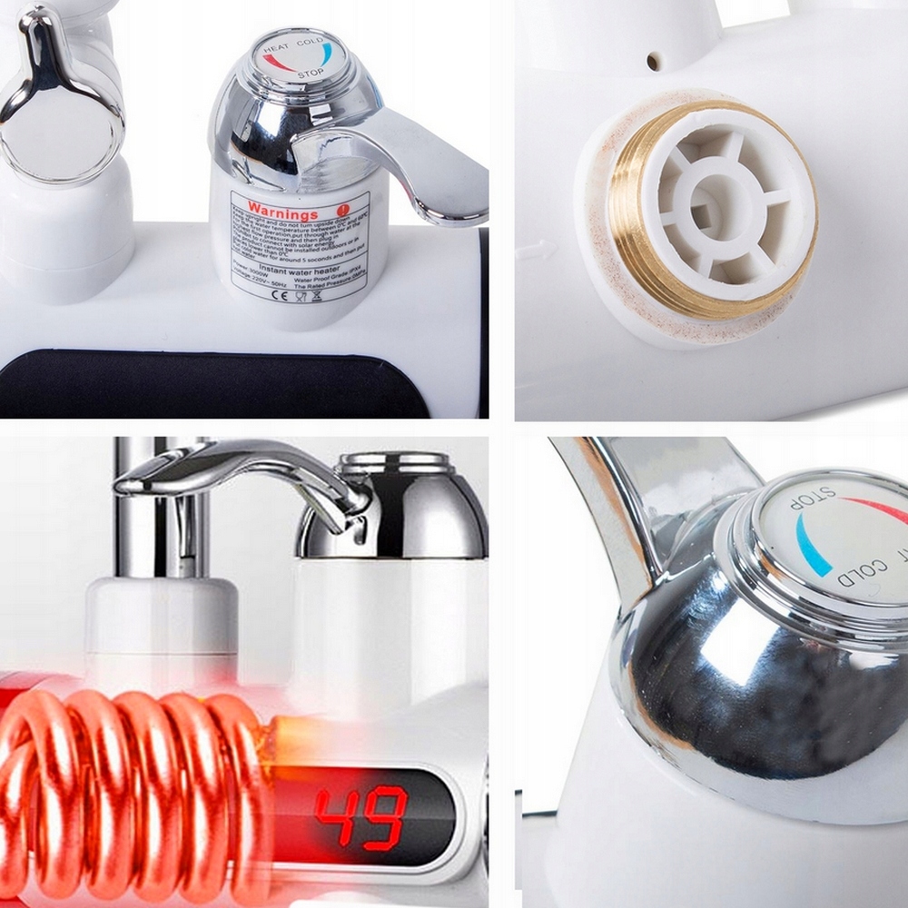 PRZEPŁYWOWY PODGRZEWACZ WODY PRYSZNICOWY ELEKTRYCZNY KRAN LCD BATERIA 3000W Marka inna