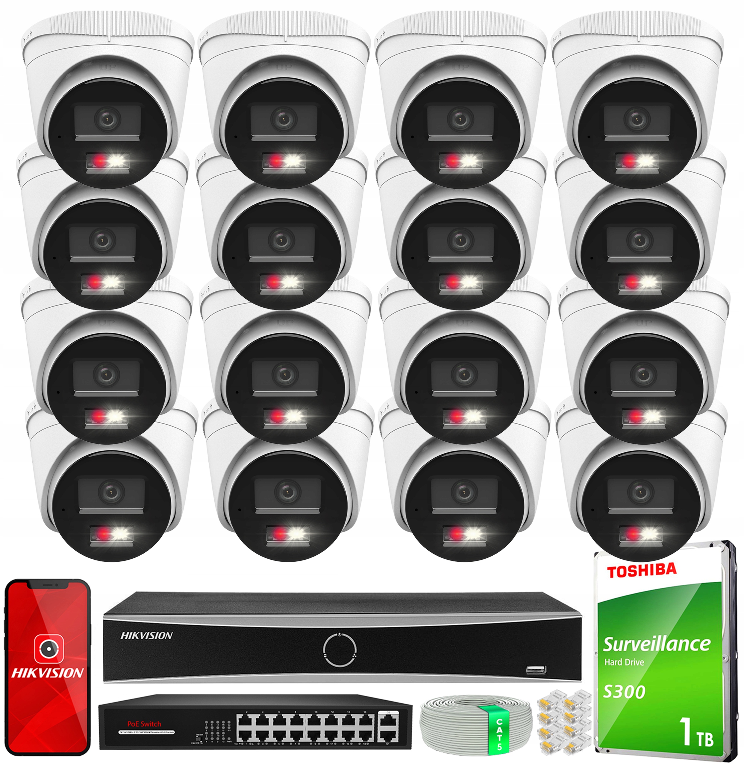 Sada pro monitorování 16x IPCAM-T4-30DL 4MP Ir 30 m HiLook by Hikvision