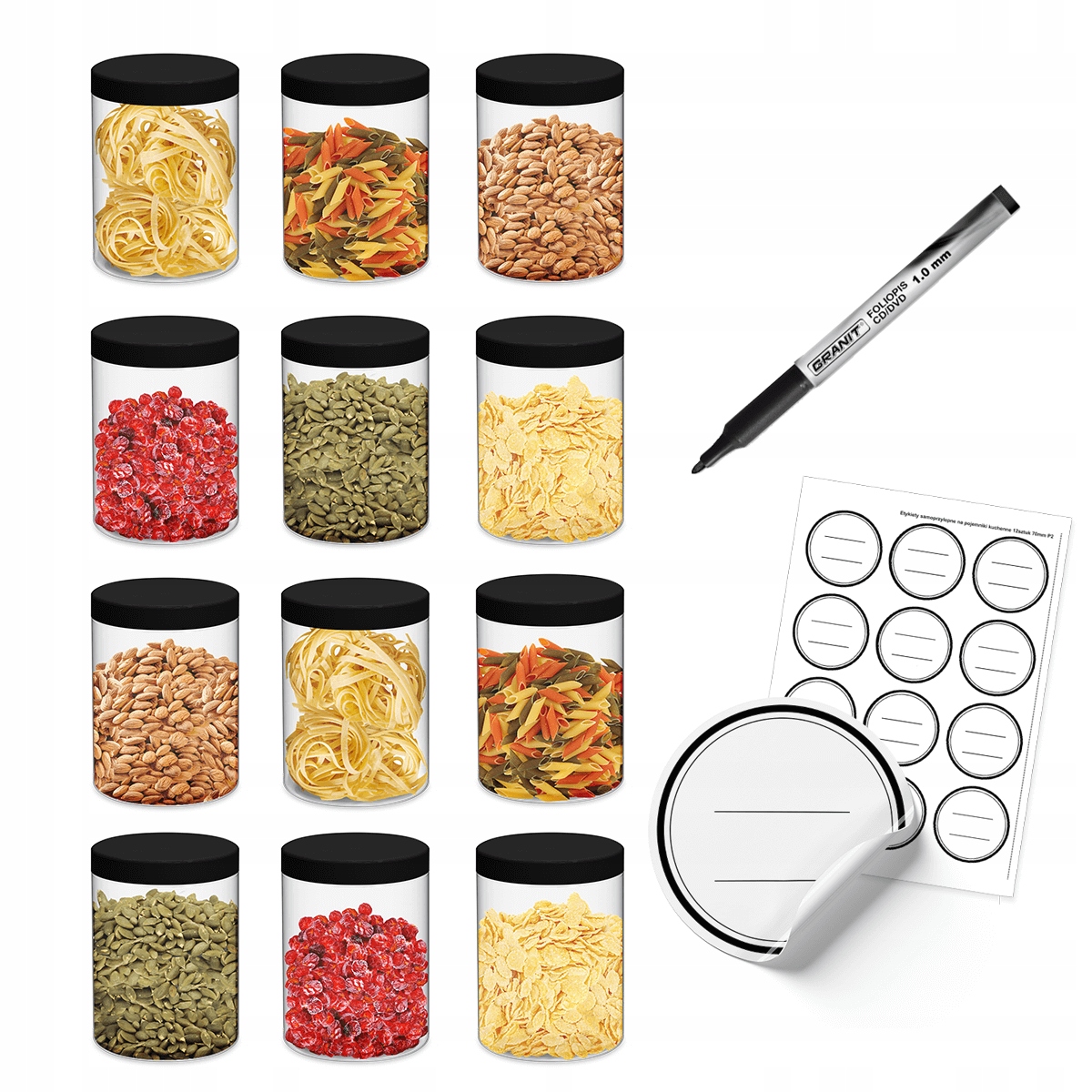 

Słoik pojemnik plastikowy 1L 1000ml makaron x12 Zc