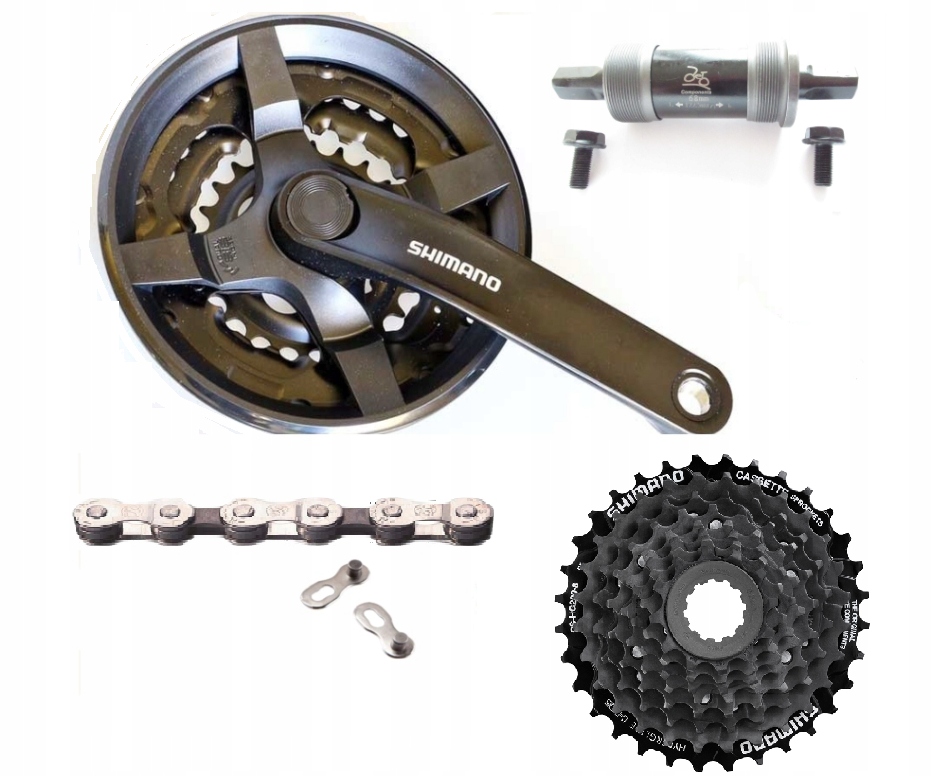 Pohon Mtb 3x8 kazeta CS-HG200-8 12-32 a klika FC-TY301 42+řetěz+suport