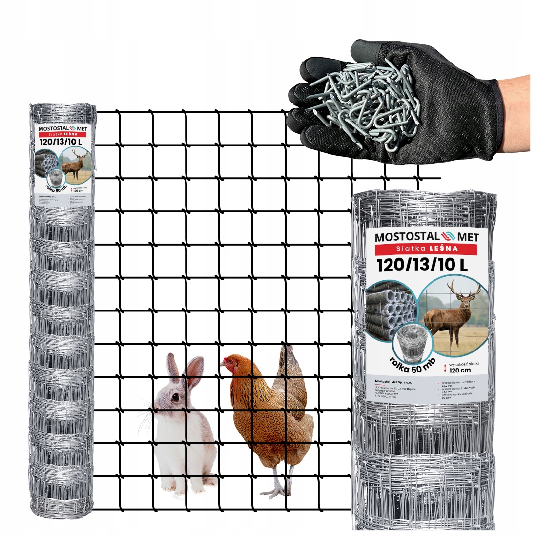 Siatka Leśna ogrodzeniowa wys 120/13/10 L 50m Kwadraty metrowa na Zwierzynę