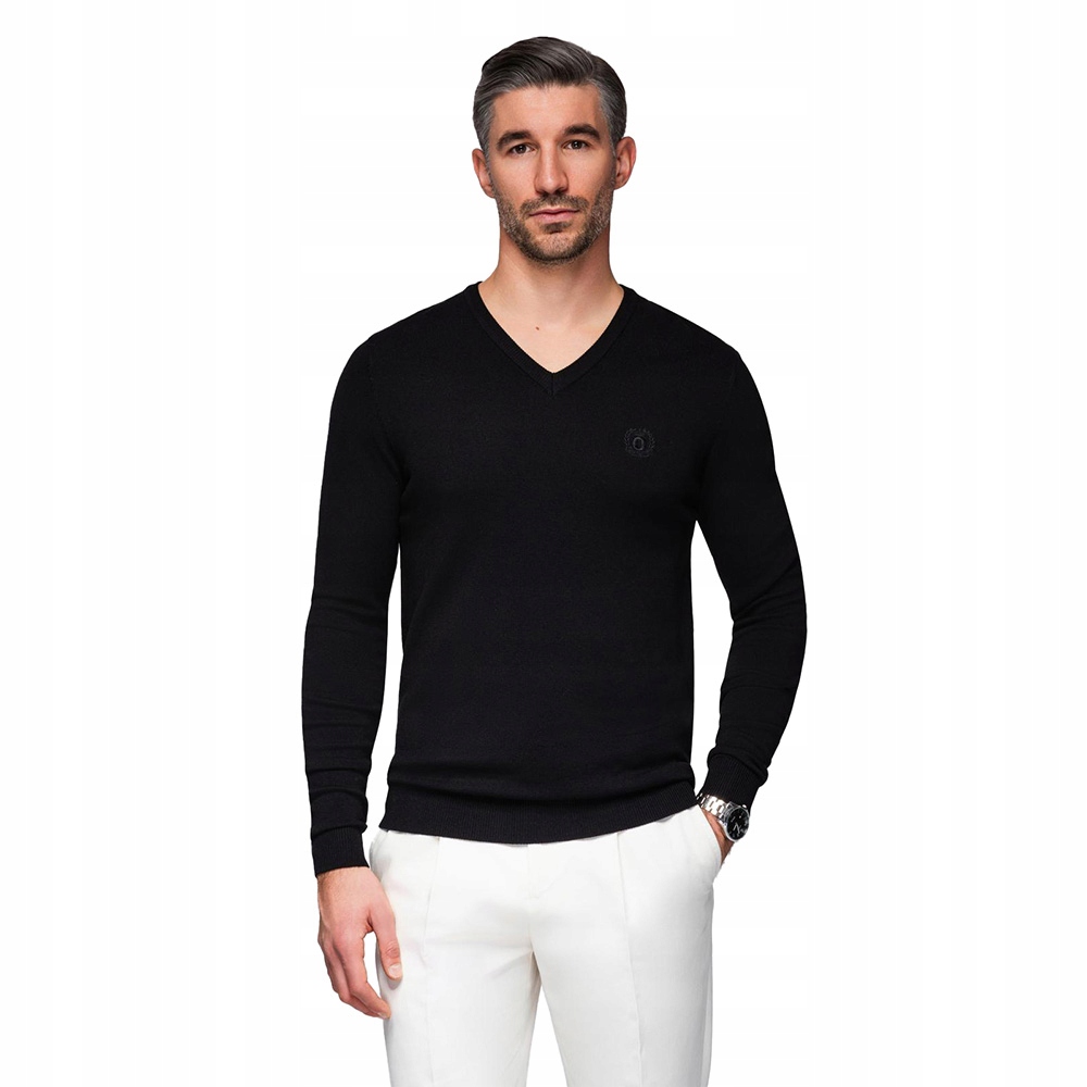 Klasický pánský černý svetr s výstřihem do V-Neck V1 OM-SWBS-0107 vel. L