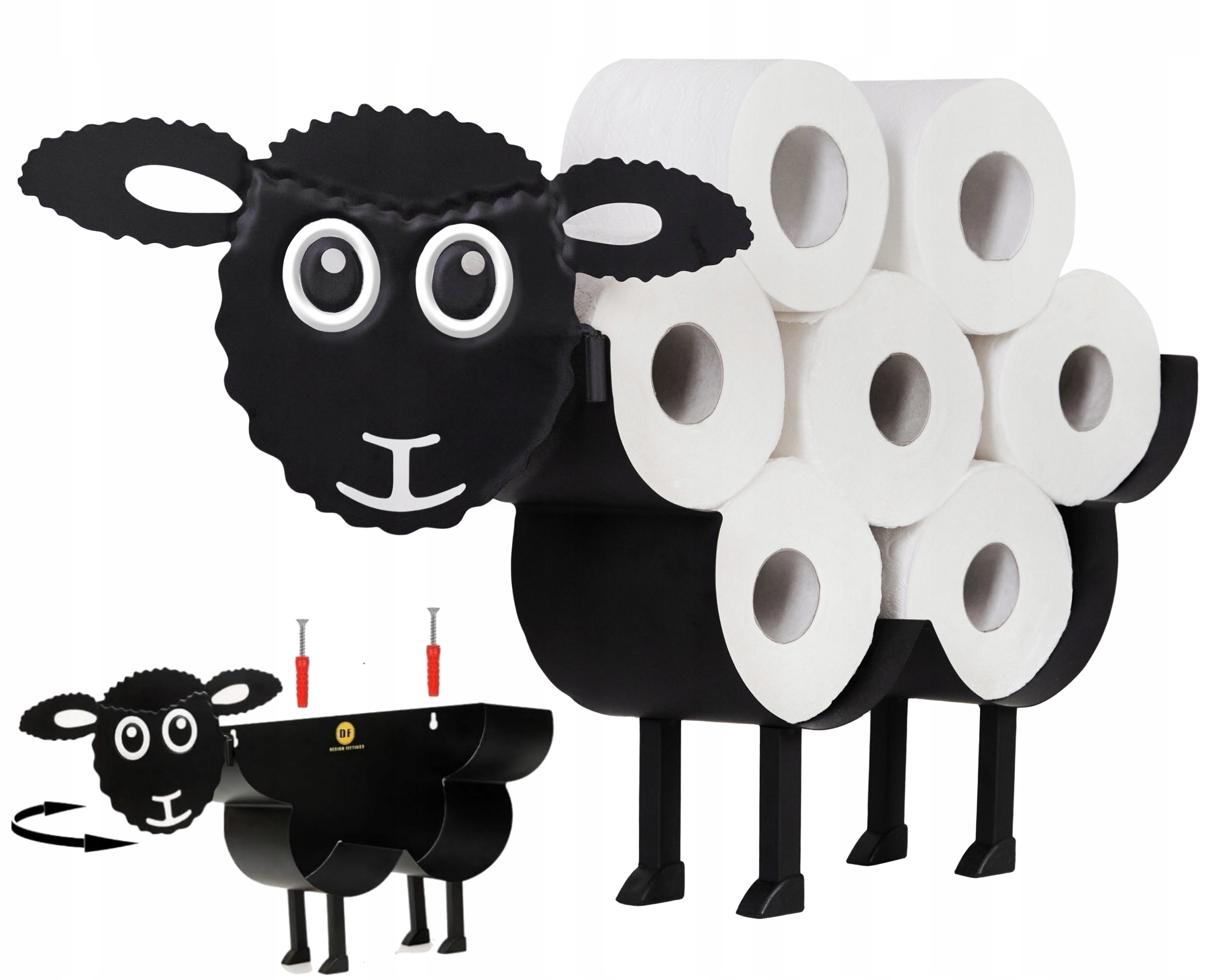 Stojak Półka na Papier Toaletowy Owca Owieczka Zawieszana czarna Łazienki
