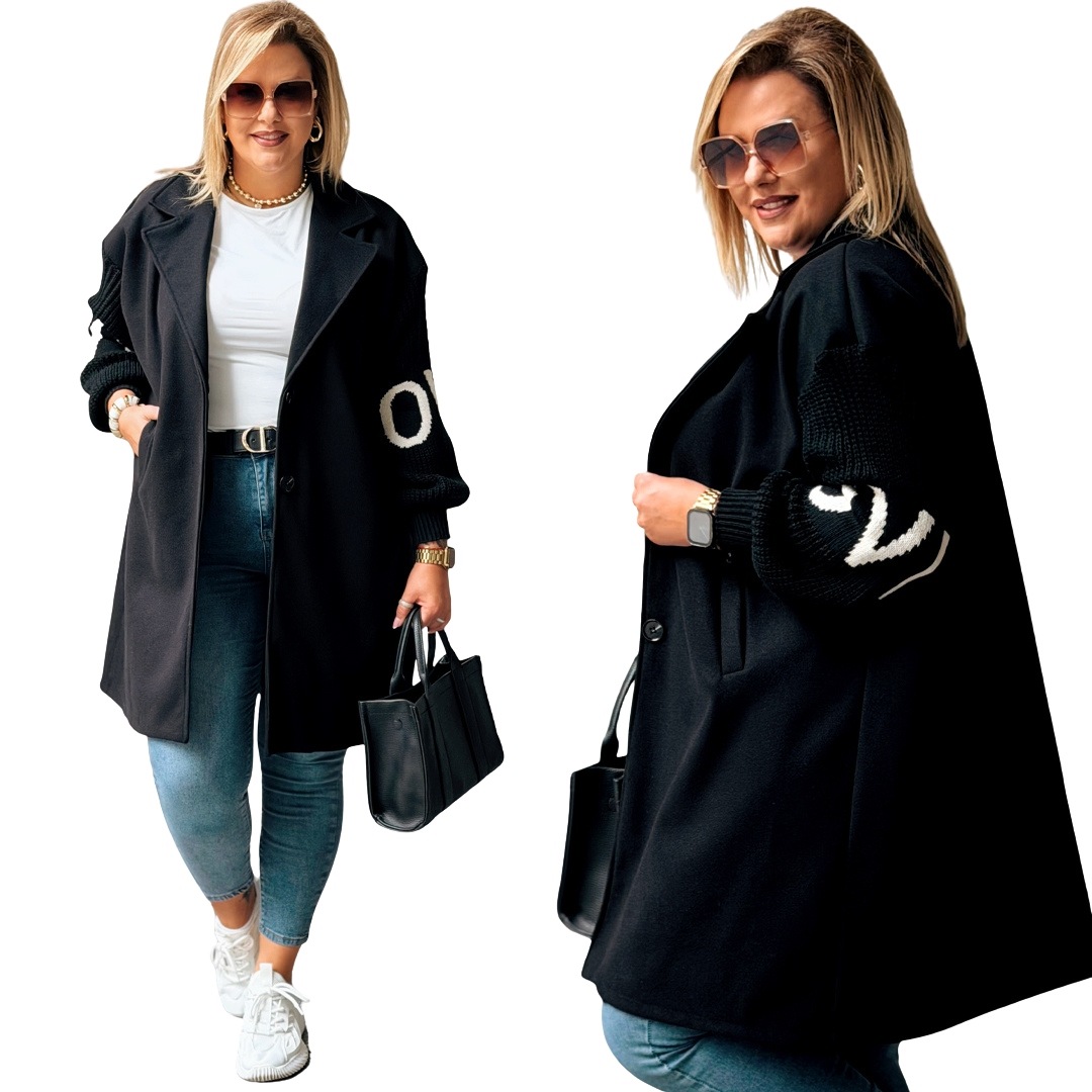 Dámský svetrový kabát Plus Size Cavaricci Maxi Knoflíky Černý