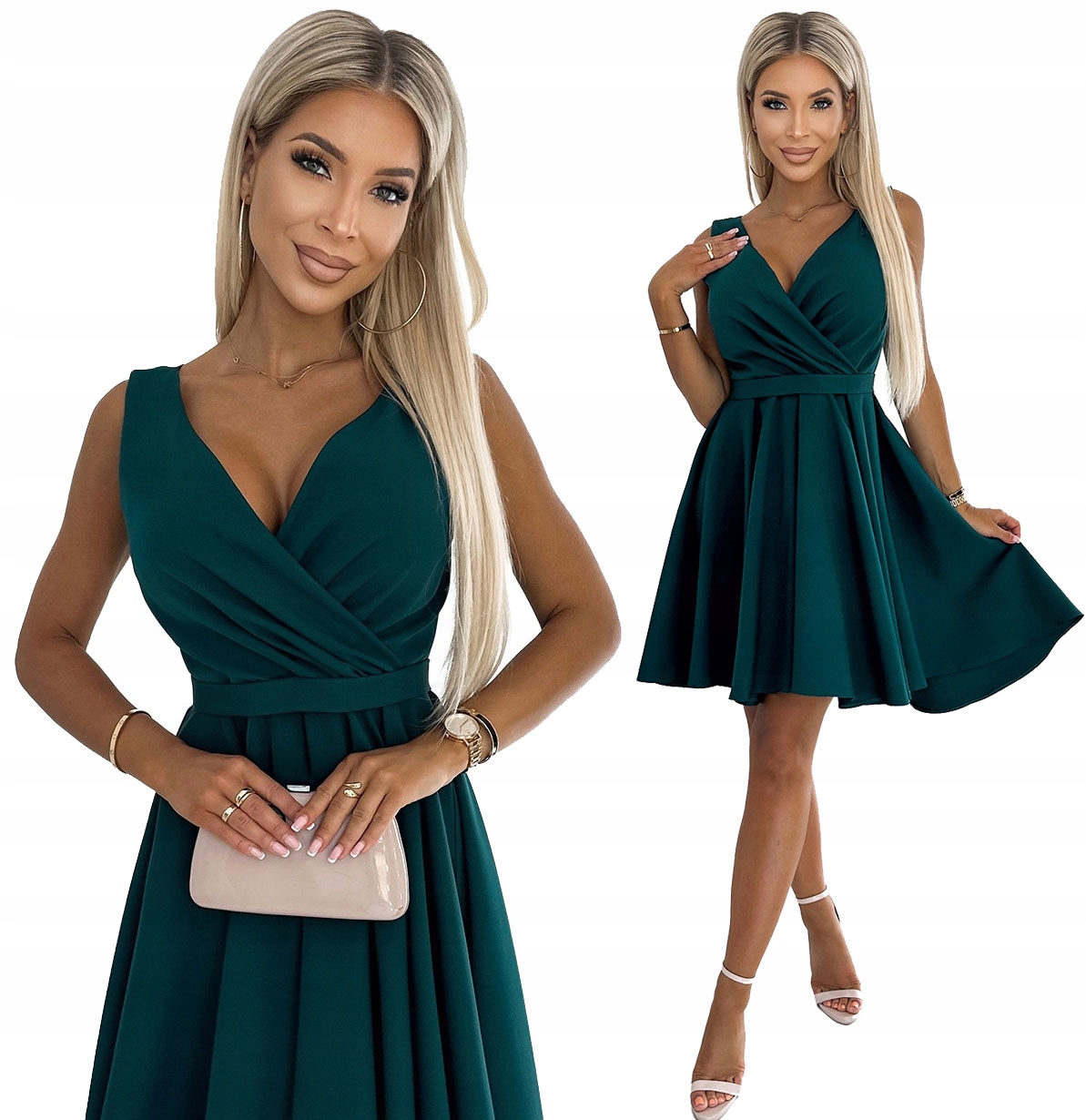 Krásné Asymetrické Šaty S Delší Zadní Částí A Pásek V Pase Zeleň Xs