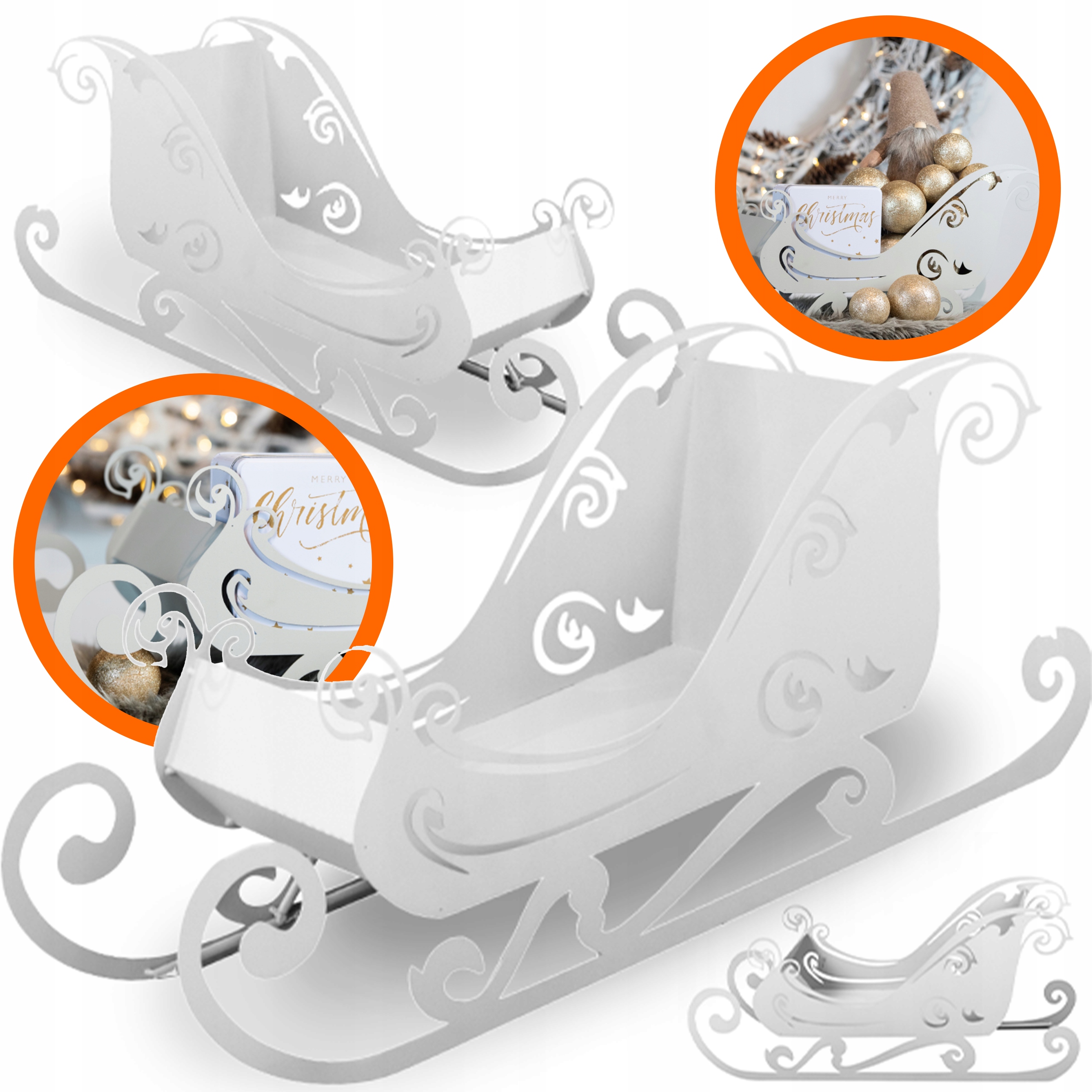 Kovové magické Mikulášské sáně Dekorace Vánoční ozdoba Barva Bílá