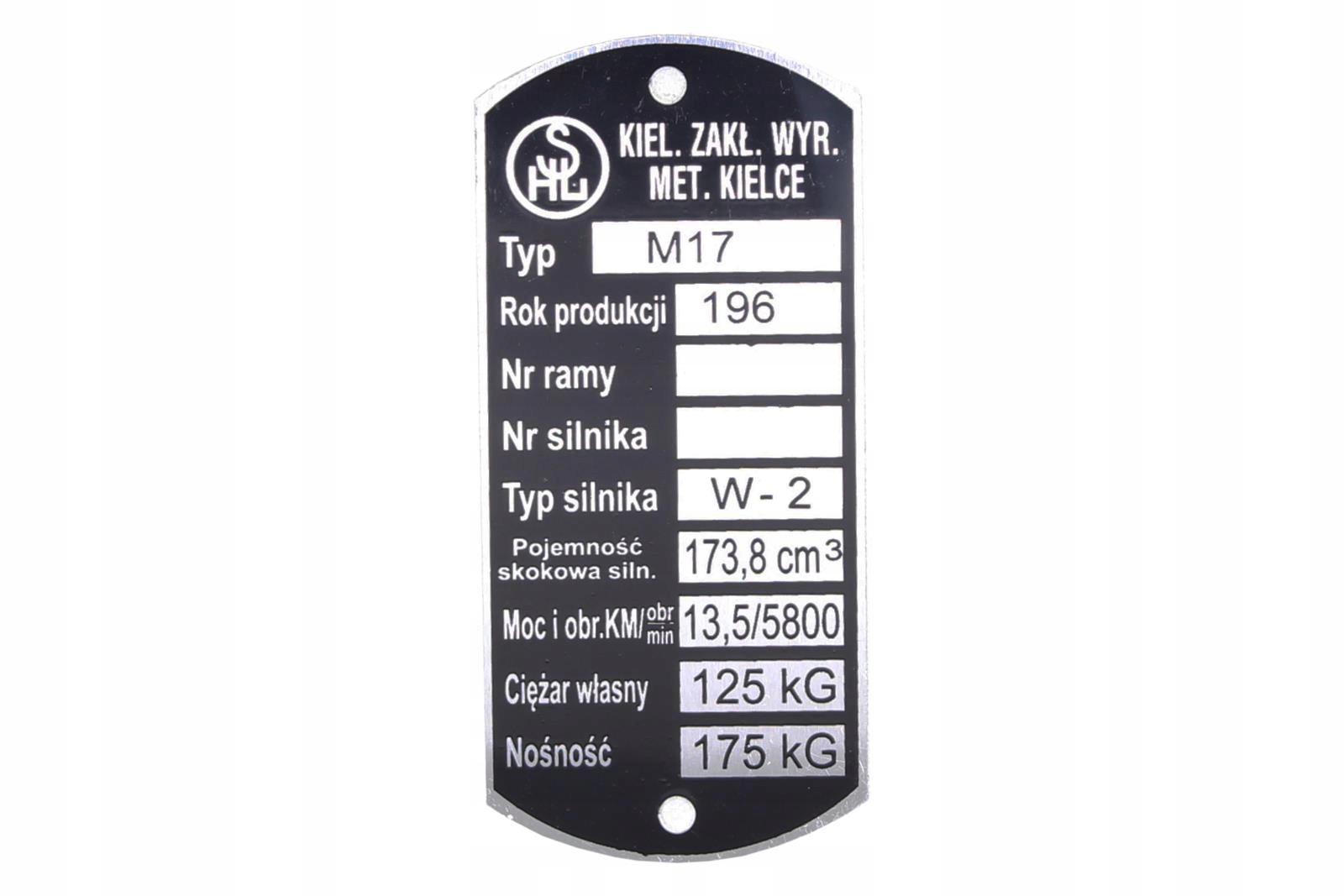 TABLICZKA ZNAMIONOWA SHL M17 AG