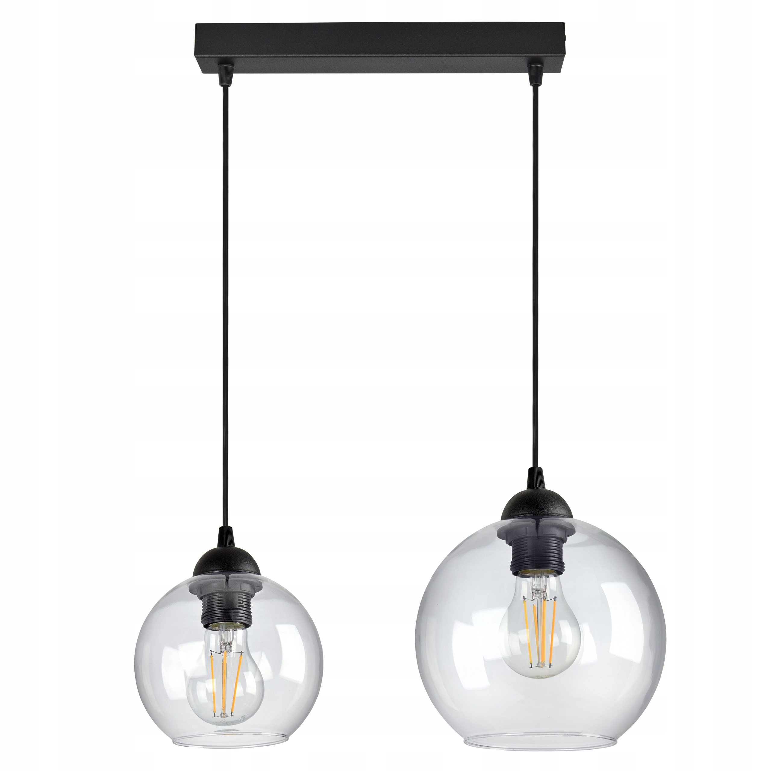 

Lampa Żyrandol Dwie różne szklane Kule Transparent