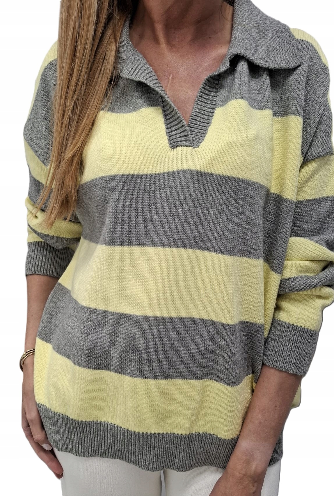 Cocomore Svetr s límcem Polo Šedá Žluté pruhy New