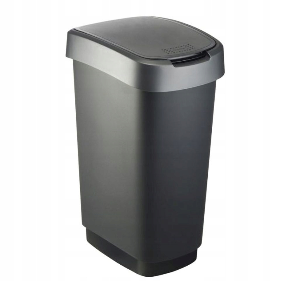 Levně koš odp.50l Twist, černý/stříbr.,výklop., plast