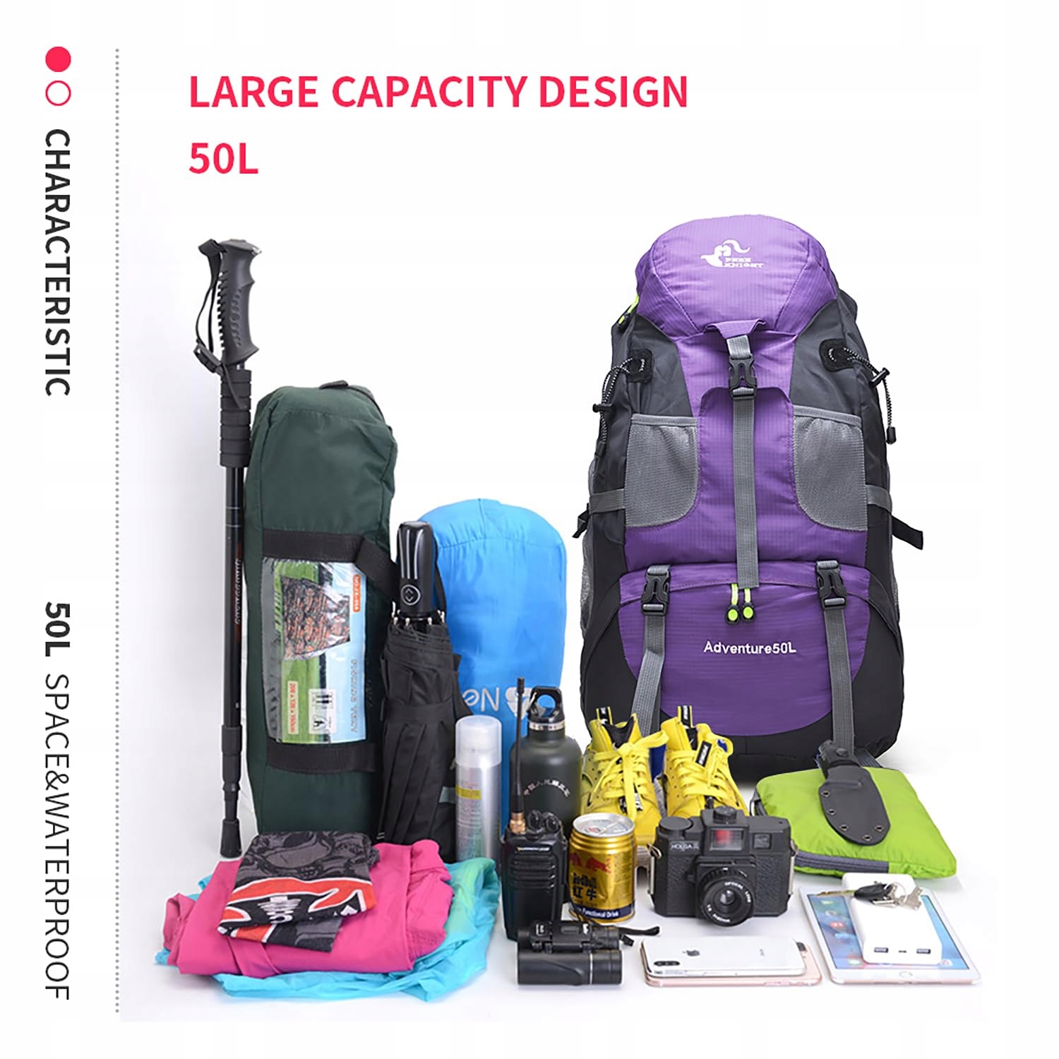 BSEASH 50L Waterproof Hiking Backpack for Climbing Camping Travel Wersja 3 — miniatura 9