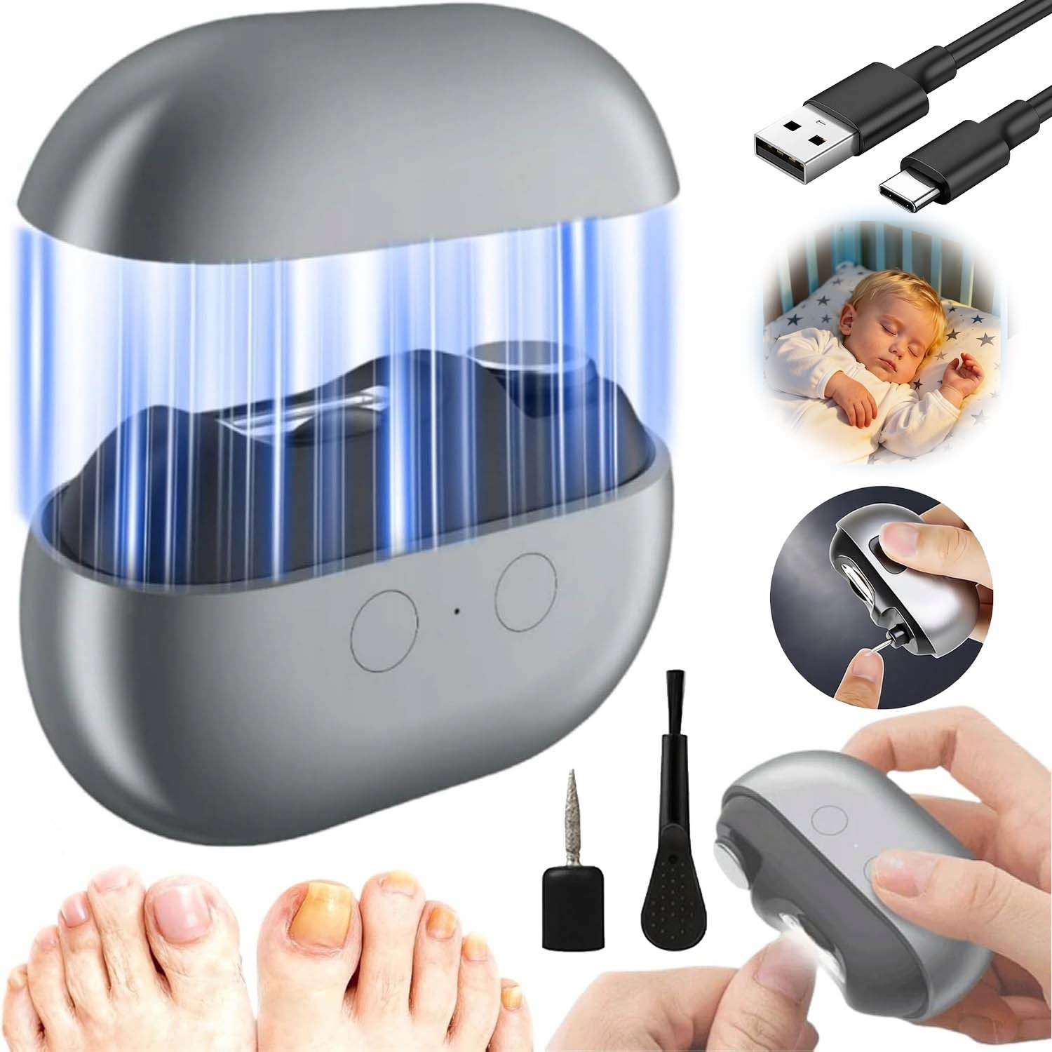 Profesionální Elektrický Automatický Kleštiček Na Nehty 3V1, Malý, Tichý