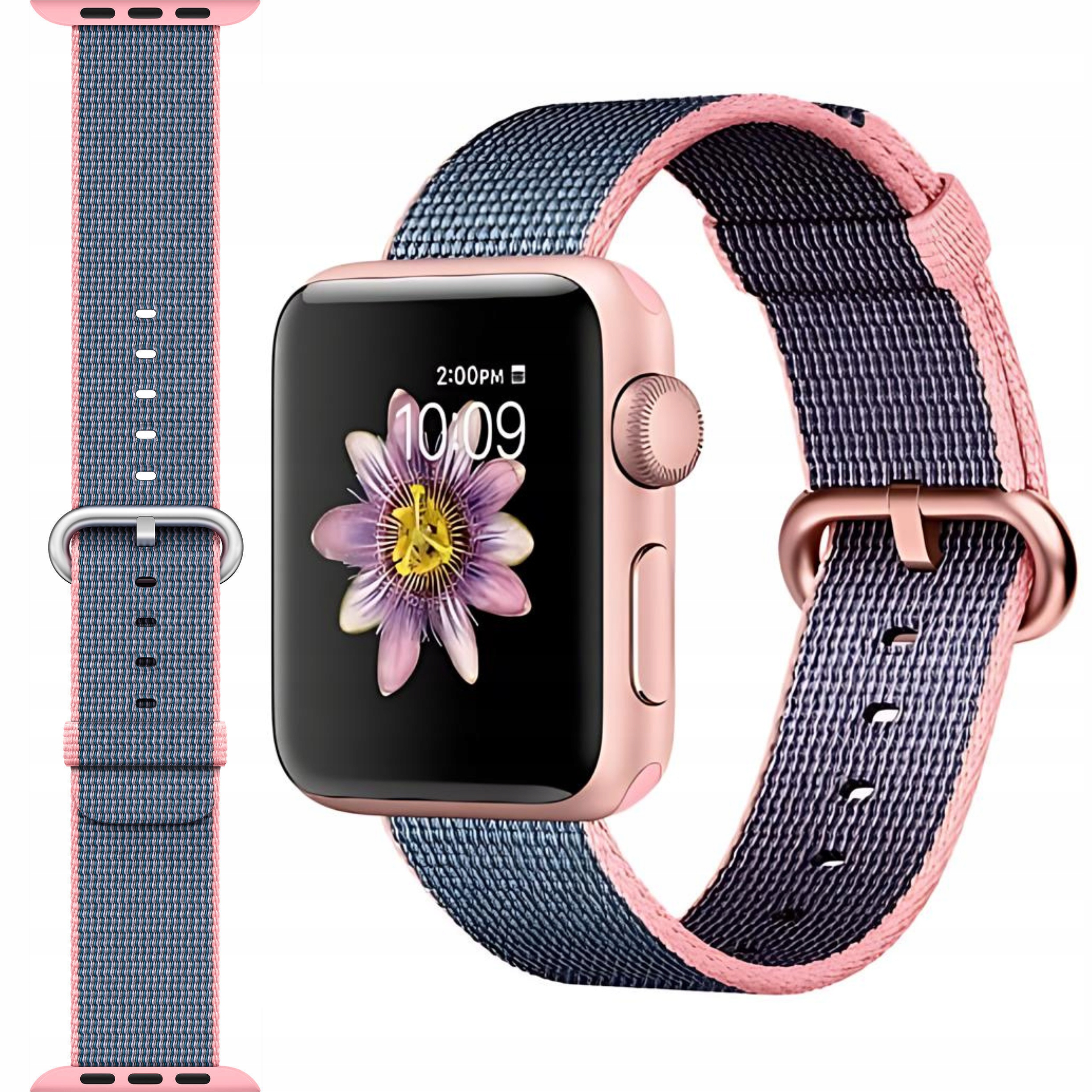 Apple Watch 44mm Pasek Woven Nylon Light Pink Midnight Blue