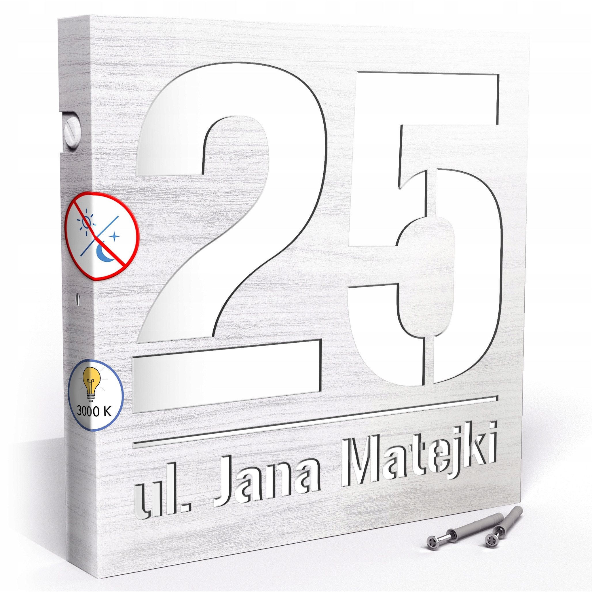 Led tabule 3000k 30x30 cm Teplá barva Číslo na dům Stříbrné dřevo Led