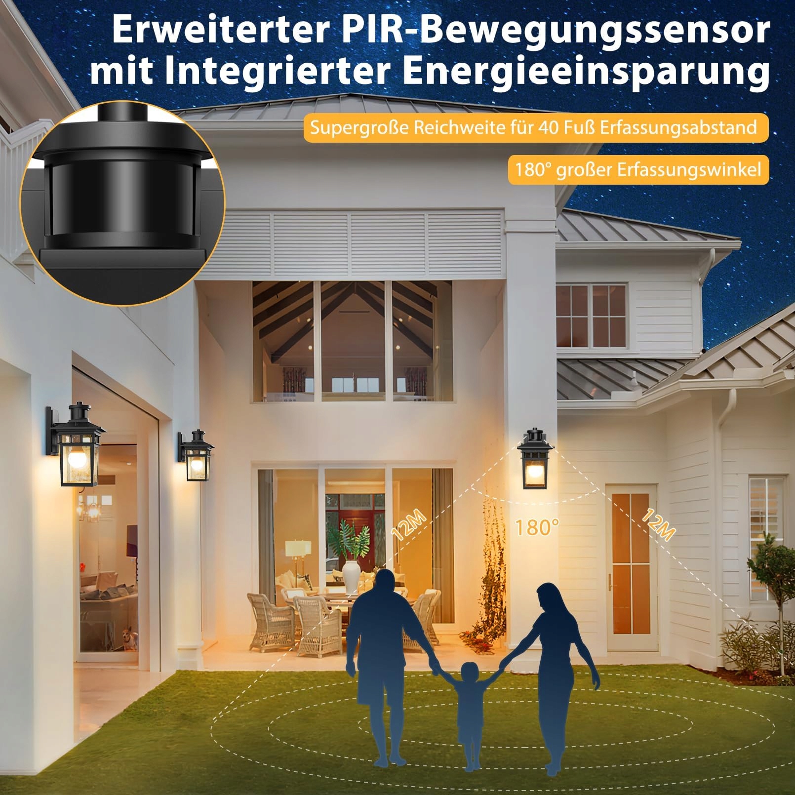 APOTO Zewnętrzna Lampa z Czujnikiem Ruchu E27 Wodoodporna LED — miniatura 4