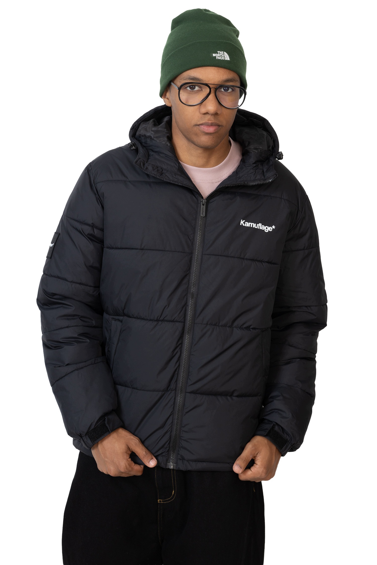 Zimní Bunda Kamuflage Puff Mini Logo Hoodie L černá