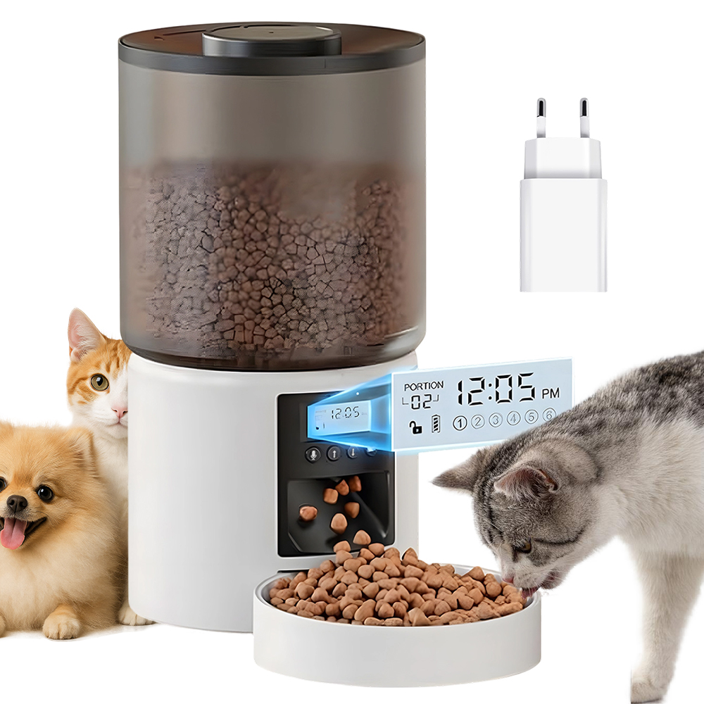 Levně Automatický Podavač Krmiva 4L S Nahráváním Hlasu Pro Psy A Kočky, Bílý