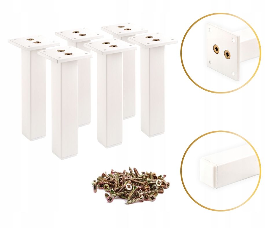 6 X Silná Kovová Noha Nábytková Patka 10 CM S Upevňovací Deskou Bílá