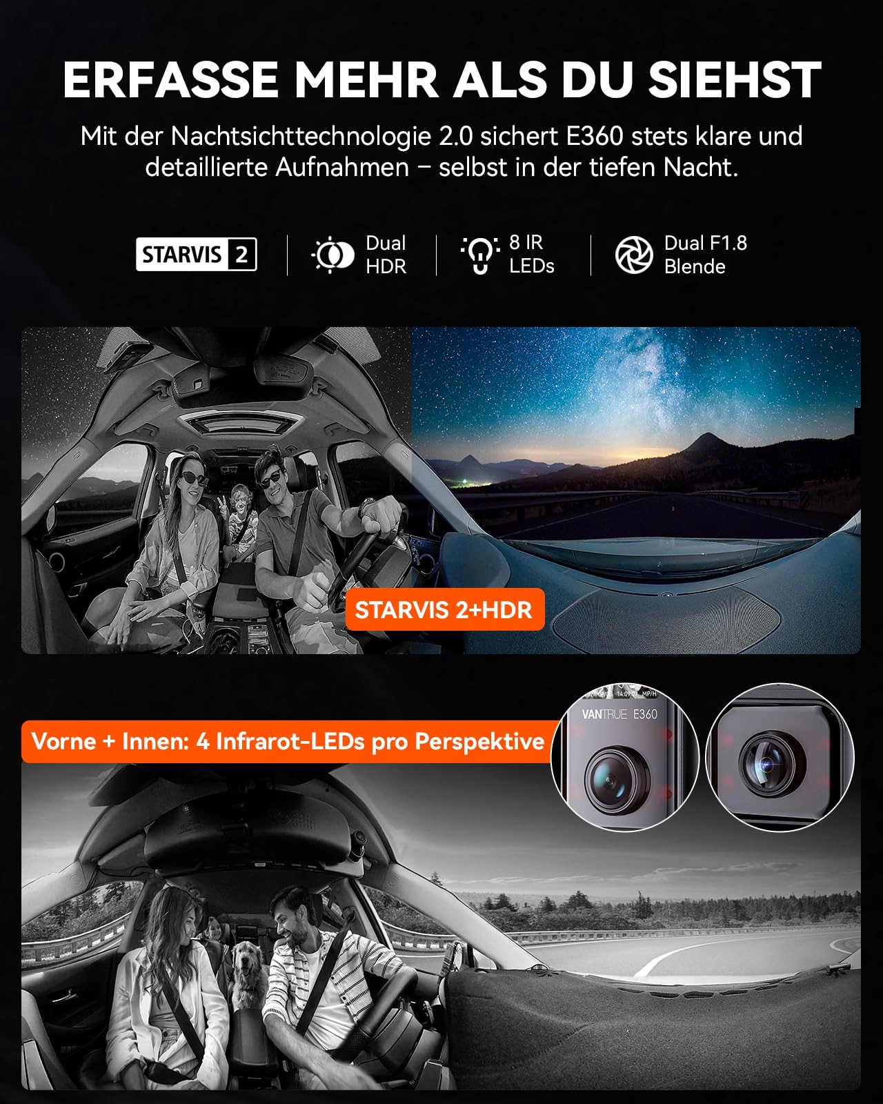 VANTRUE E360 Kamera Samochodowa 5.2K 360° HDR GPS WiFi Parkowanie — miniatura 4
