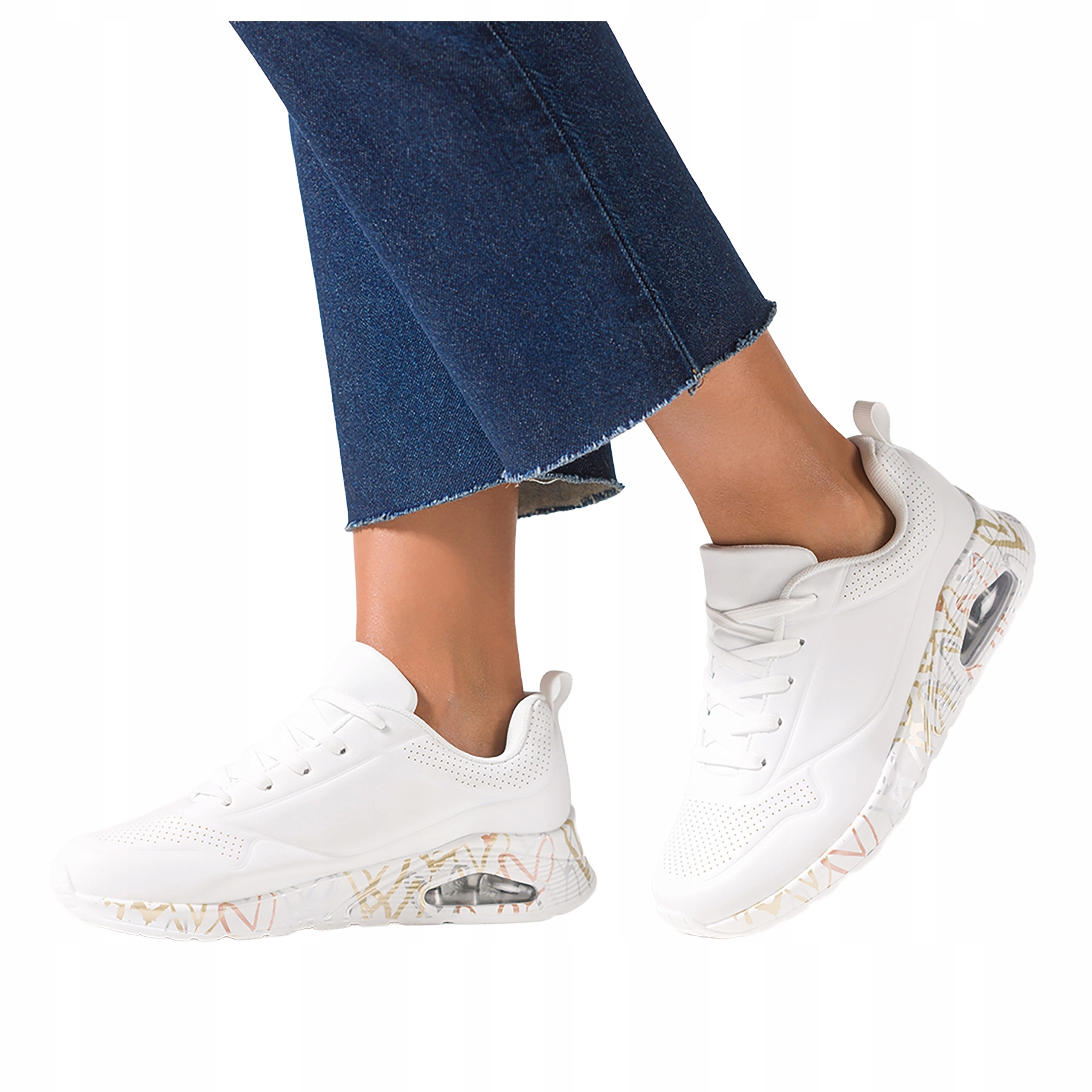 Tenisky Bílé Dámské Sportovní Na Koturně Šněrovací Barevný Vzor r 37