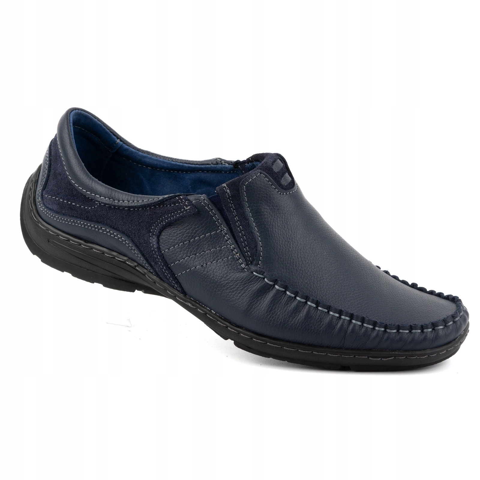 Pánské kožené nazouvací mokasíny Polské 627K tmavě modré 43