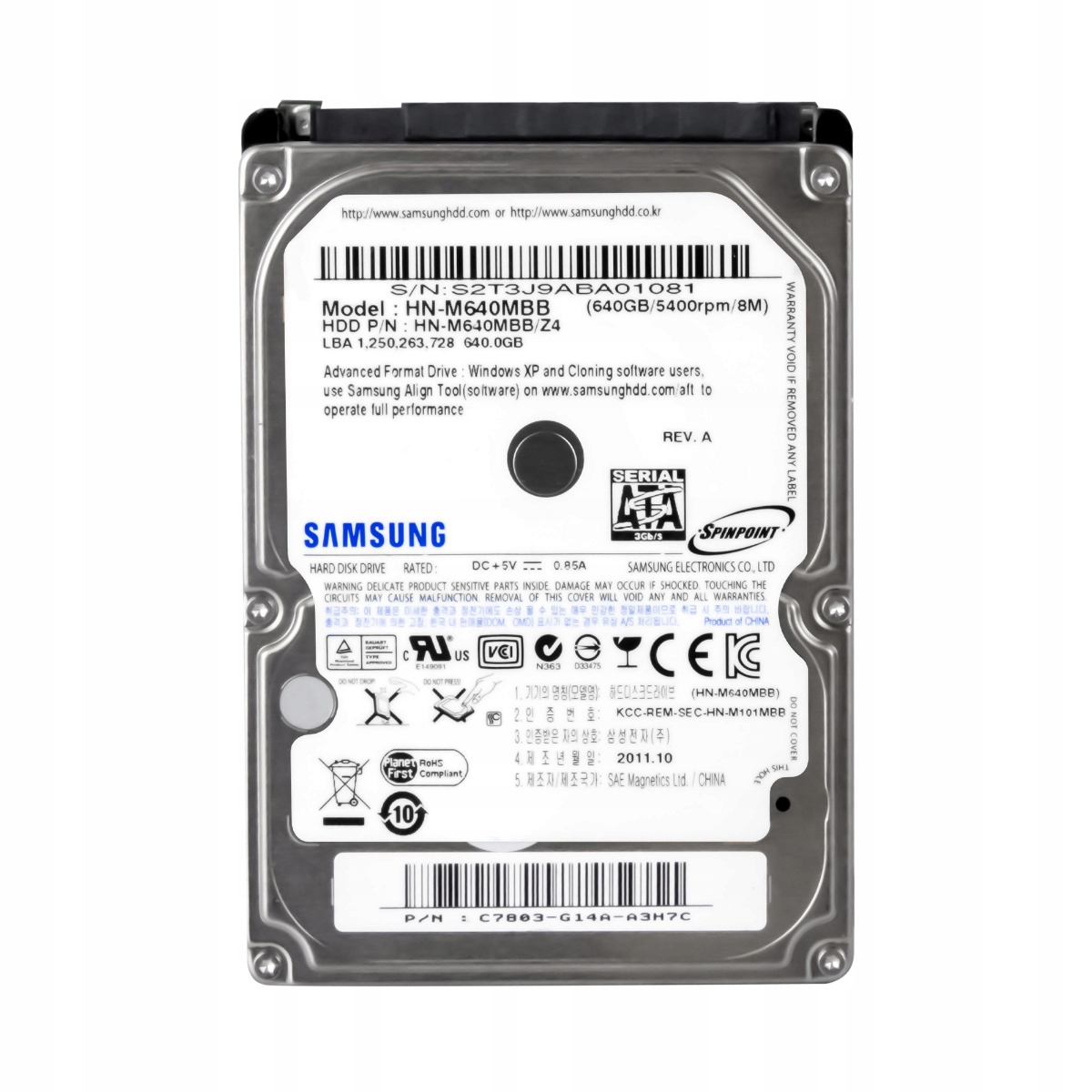 Samsung 640GB 5.4K 8MB Sata II 2.5'' HN-M640MBB