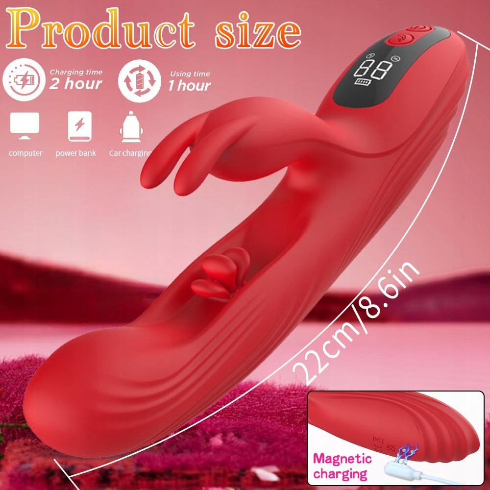 RABBIT VIBRATOR 3W1 DLA KOBIET STYMULATOR KLITORIS LCD REALISTYCZNY DILDO — miniatura 2