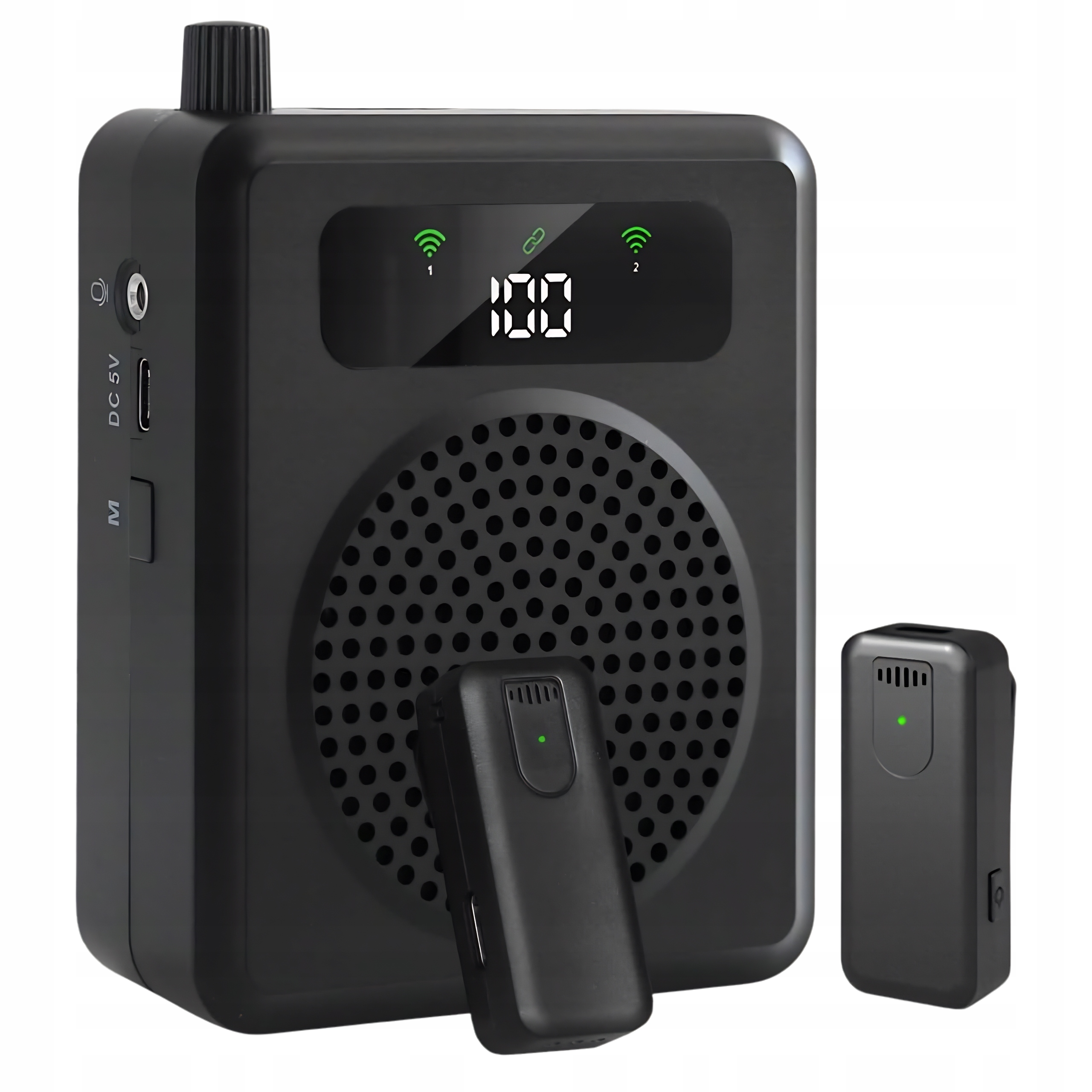 Zesilovač hlasu 10W Bluetooth s 2 bezdrátovými mikrofony, přenosný