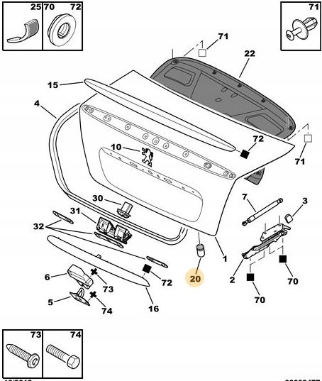 ODBÓJ ODBOJNIK KLAPY PEUGEOT 307 308 Producent części Peugeot OE