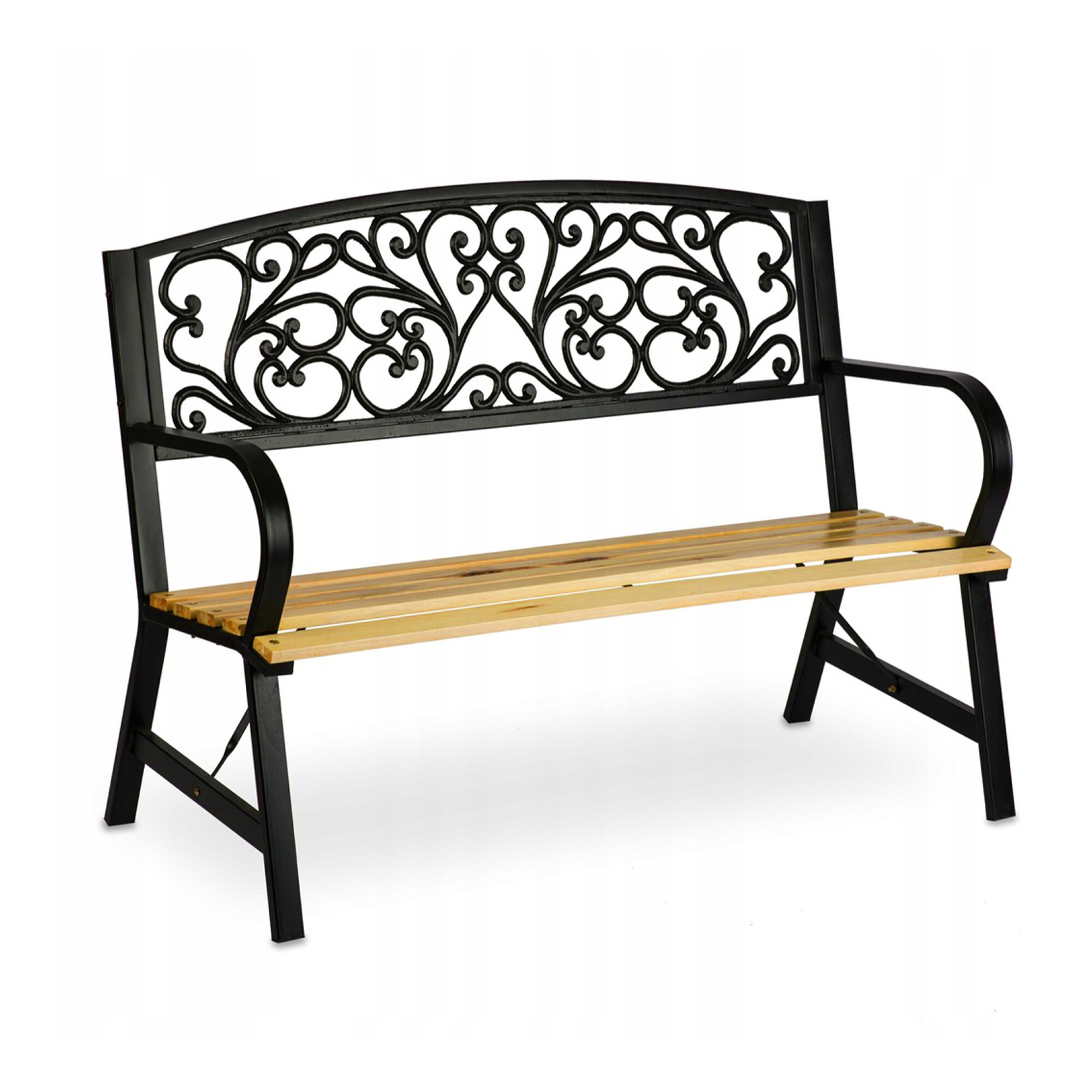 Drevená Záhradná Lavka S Kovovým Rámom A Operadlom 120 x 56 x 89 CM