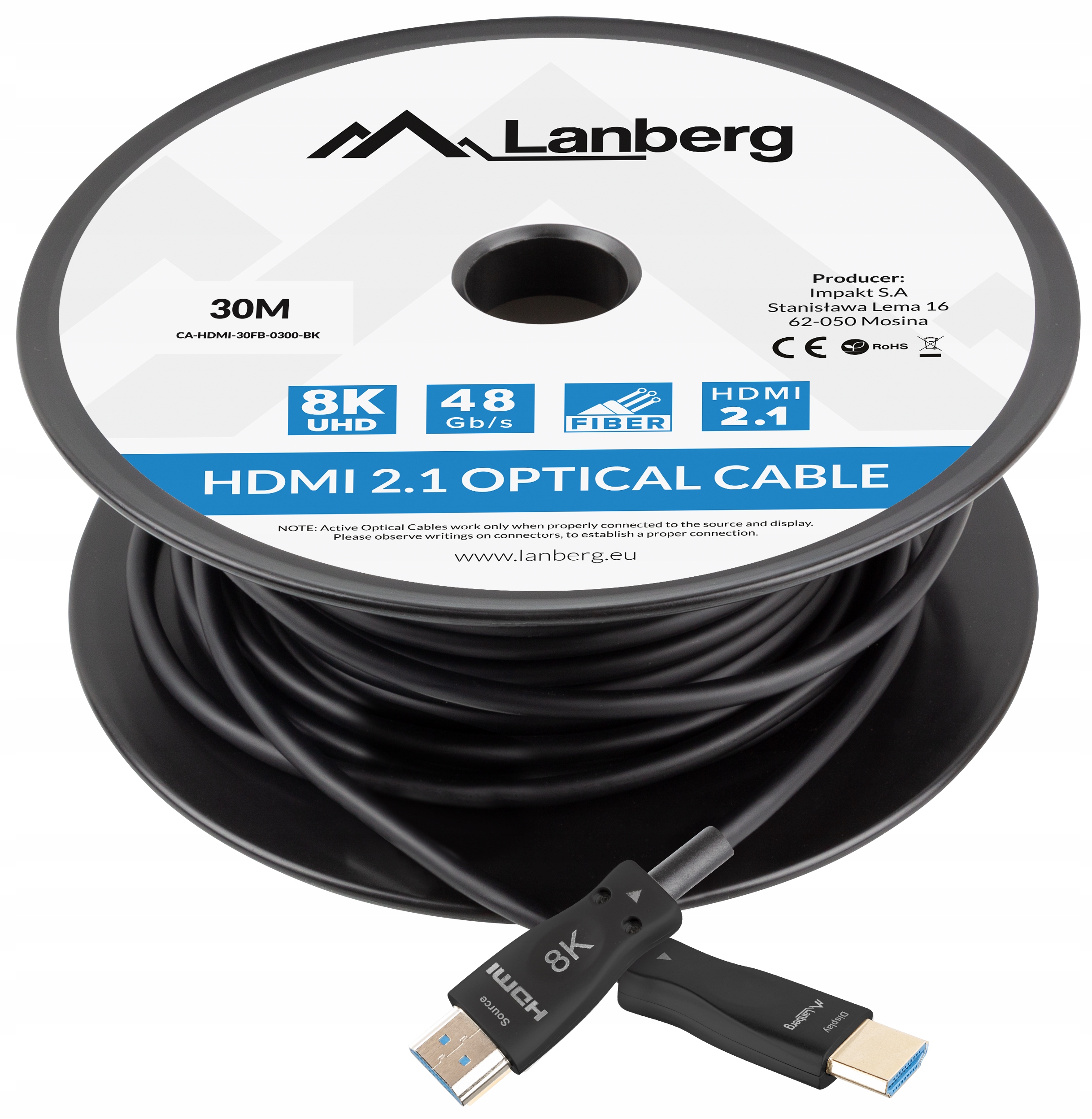 

Kabel 30m Hdmi Lanberg v2.1 Premium optical 8K Uhd