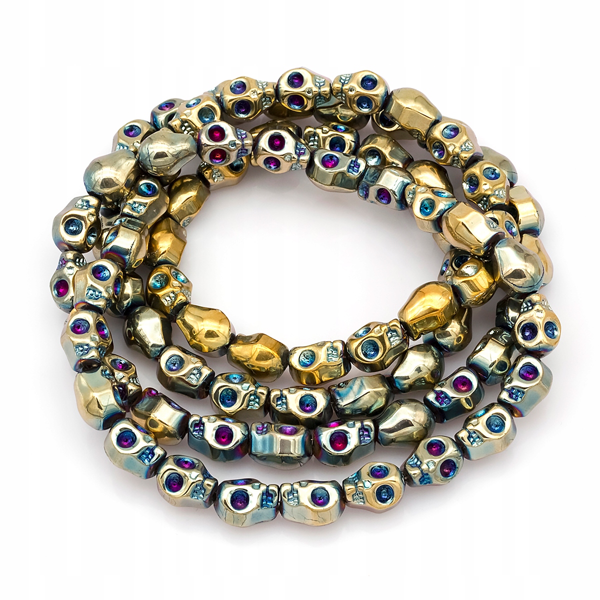 Korálky Skleněné Tvar Lebka, Barva: Zlatá 10x8x7mm 80ks/80cm/nit