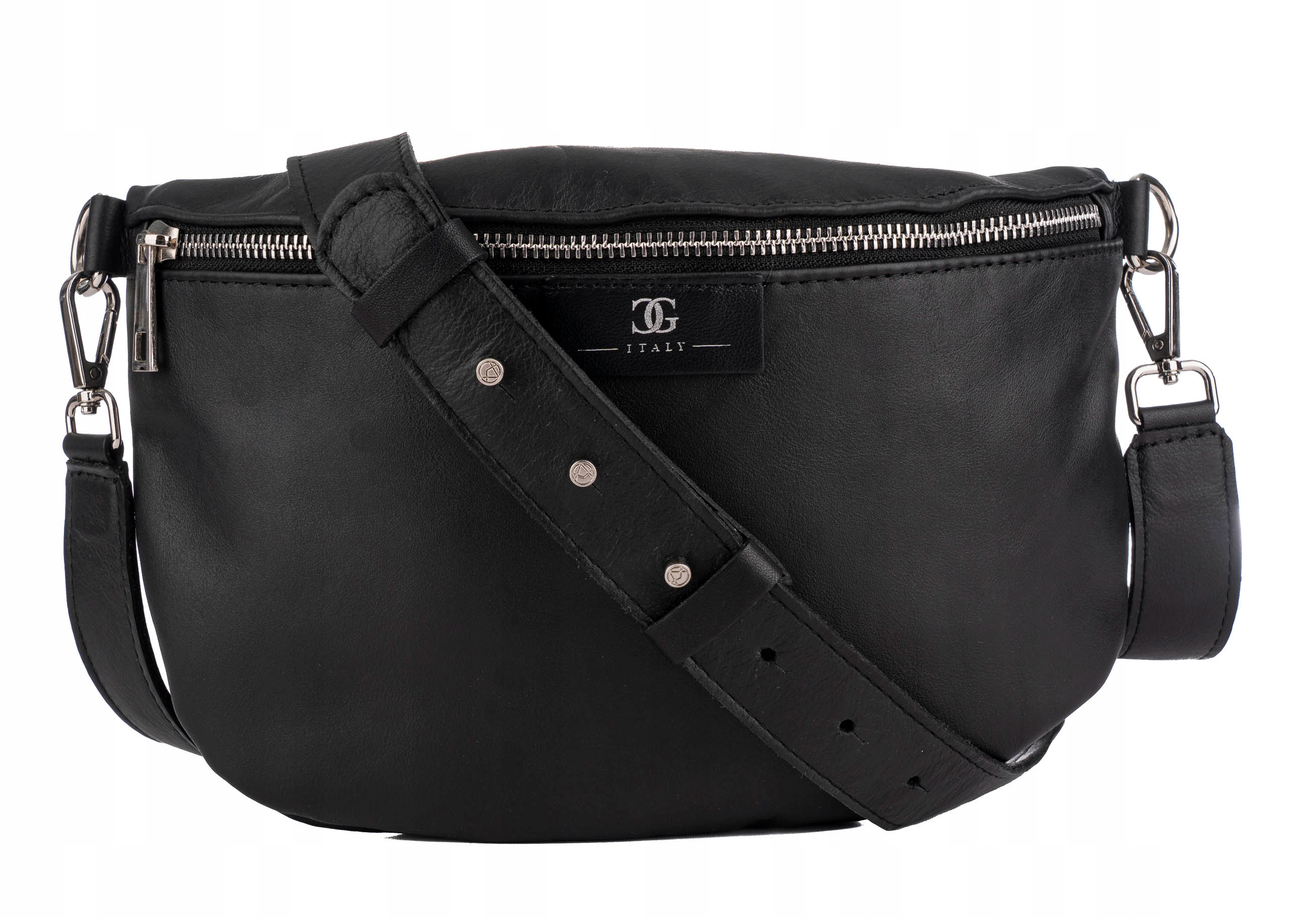 Dámská kožená černá kabelka crossbody přes rameno s nastavitelným pásek
