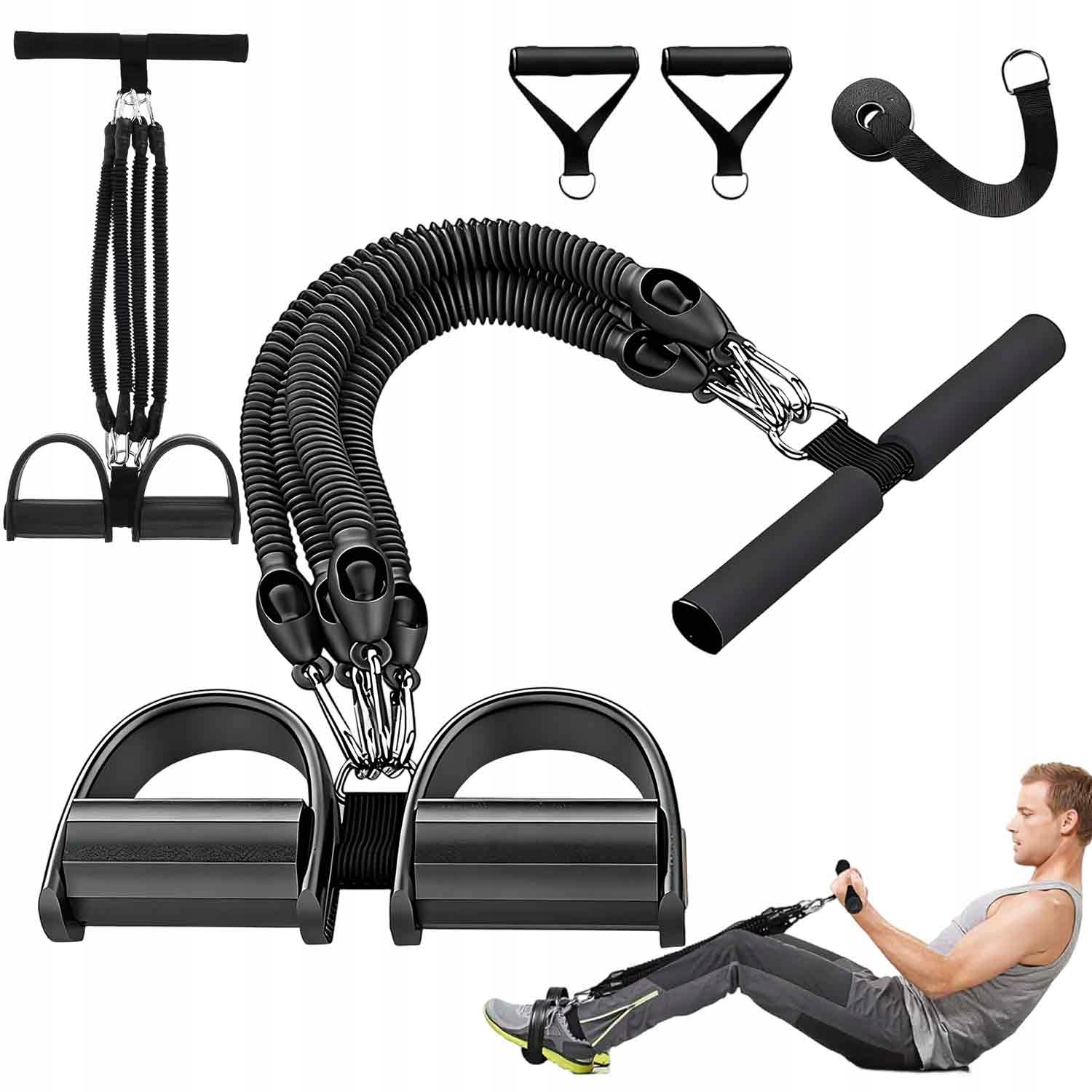 Ekspander Treningowy Z 4 Gumami Oporowymi 100LB Do Brzucha Pleców Nóg