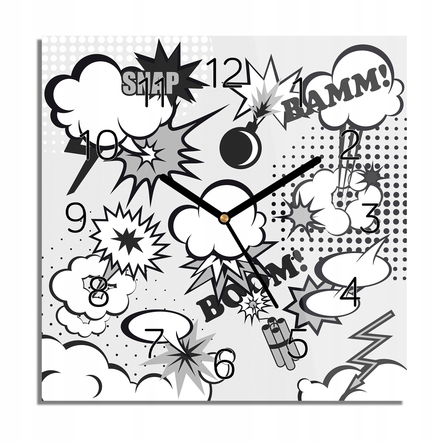 

Dymki wyrazy pop art zegar szklany do kuchni 30x30