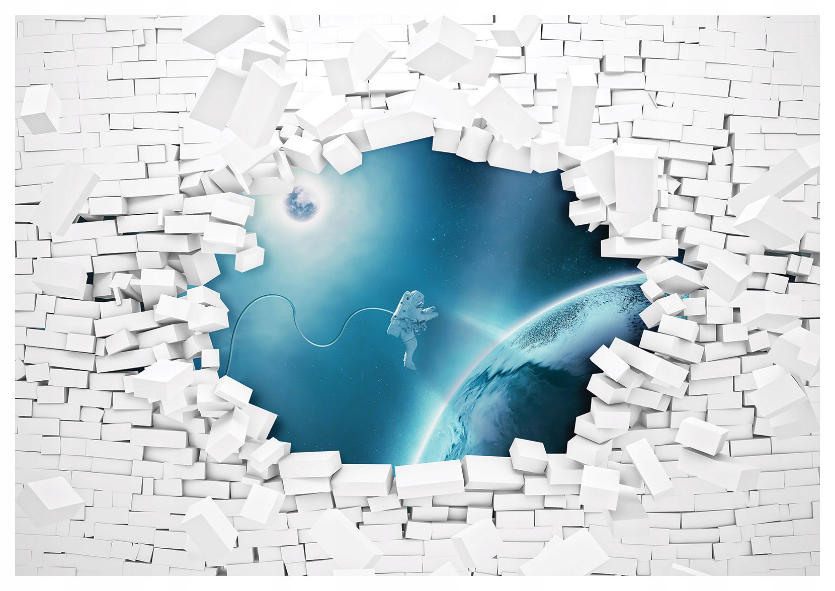 Tapeta Vesmírna cesta astronauta cez stenu minimalizmus 416x254 lepidlo