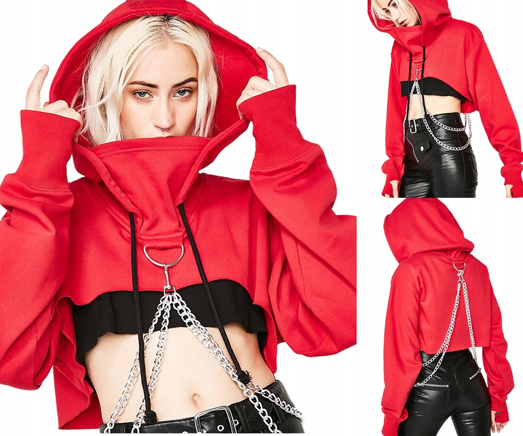 Stylová krátká Mikina s řetízky Punk Hip Hop Goth M