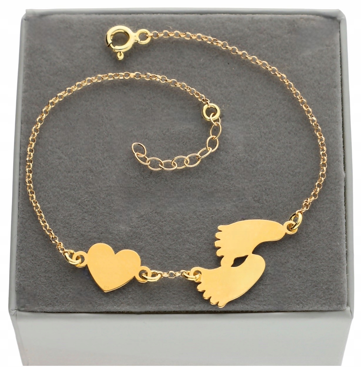 Zlatý náramek Nohy Srdce Gravírování Stříbro 15 cm