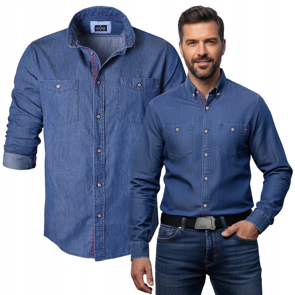 Pánská bavlněná džínová košile s dlouhým rukávem Slim Fit XXXL Pako Jeans