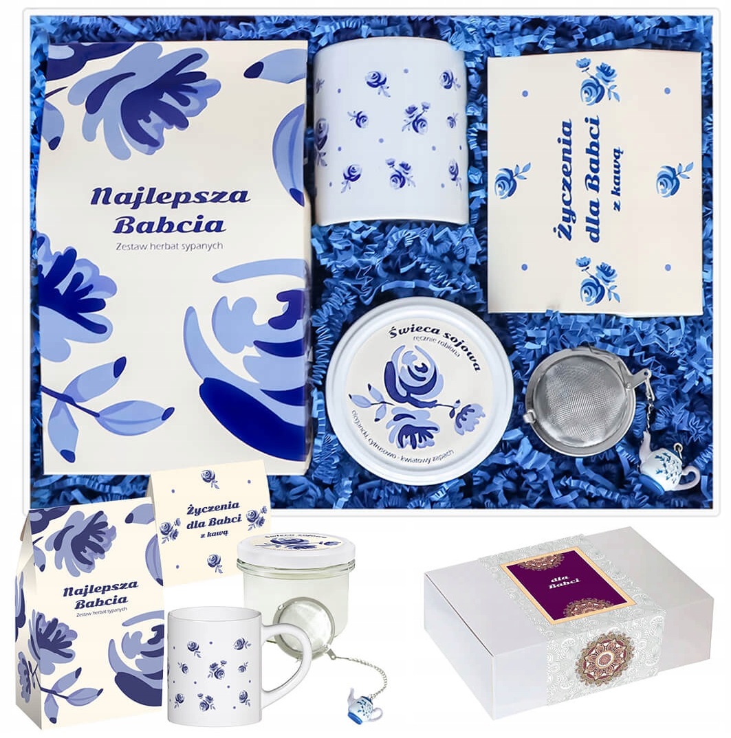 Levně Dárková sada na Den babiček kávový čaj mix svíčka hrnek spařovací jednotka