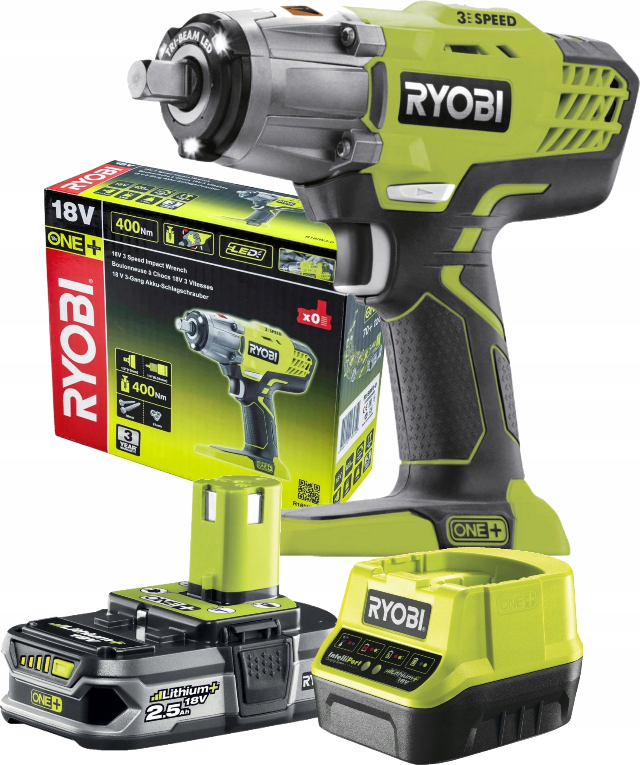 Ryobi Výkonný Akumulátorový Rázový Uťahovák R18IW3 18V 400Nm Led 2,5Ah