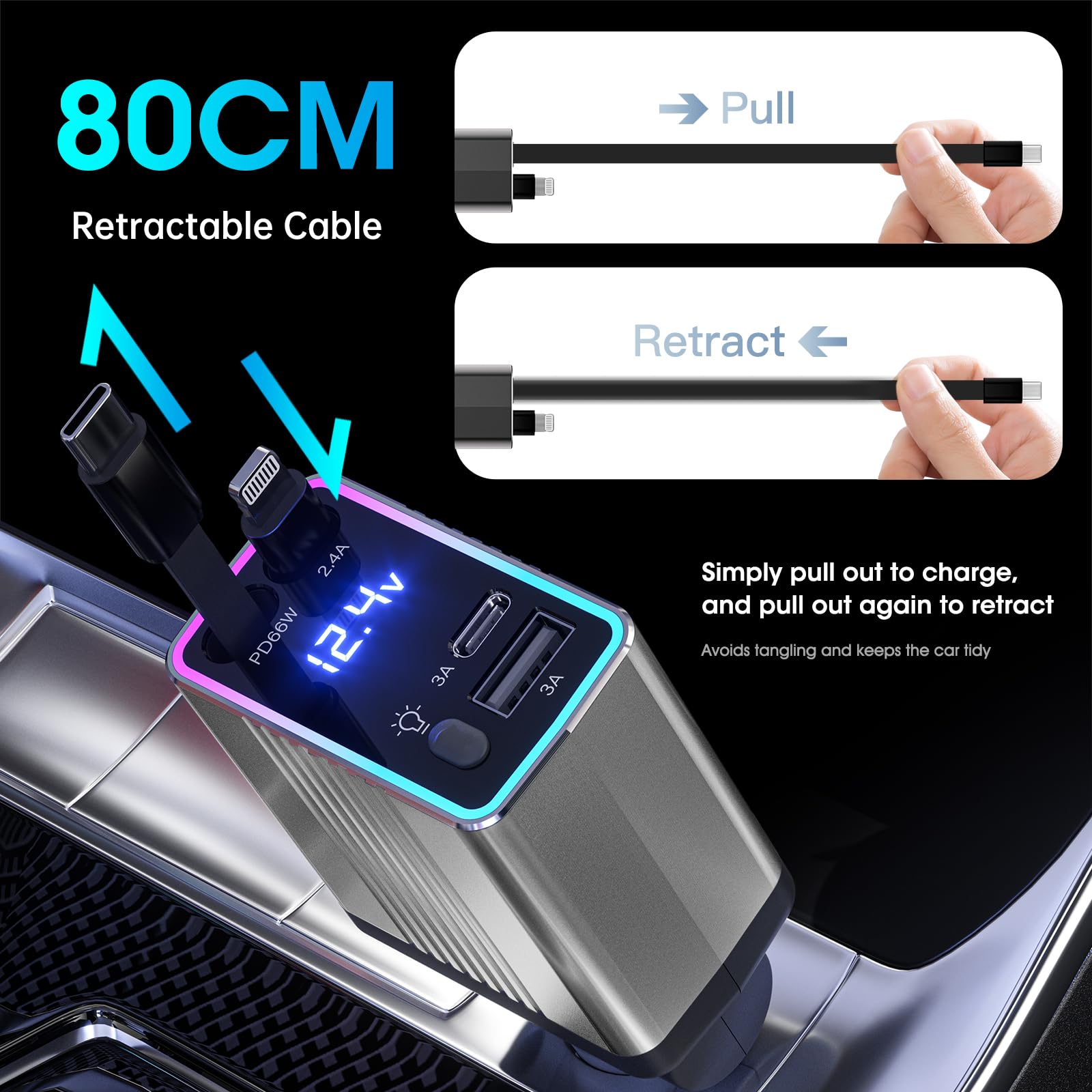 MASSWAY 120W USB C Car Charger 4-in-1 Fast Charging iPhone Samsung — miniatura 4
